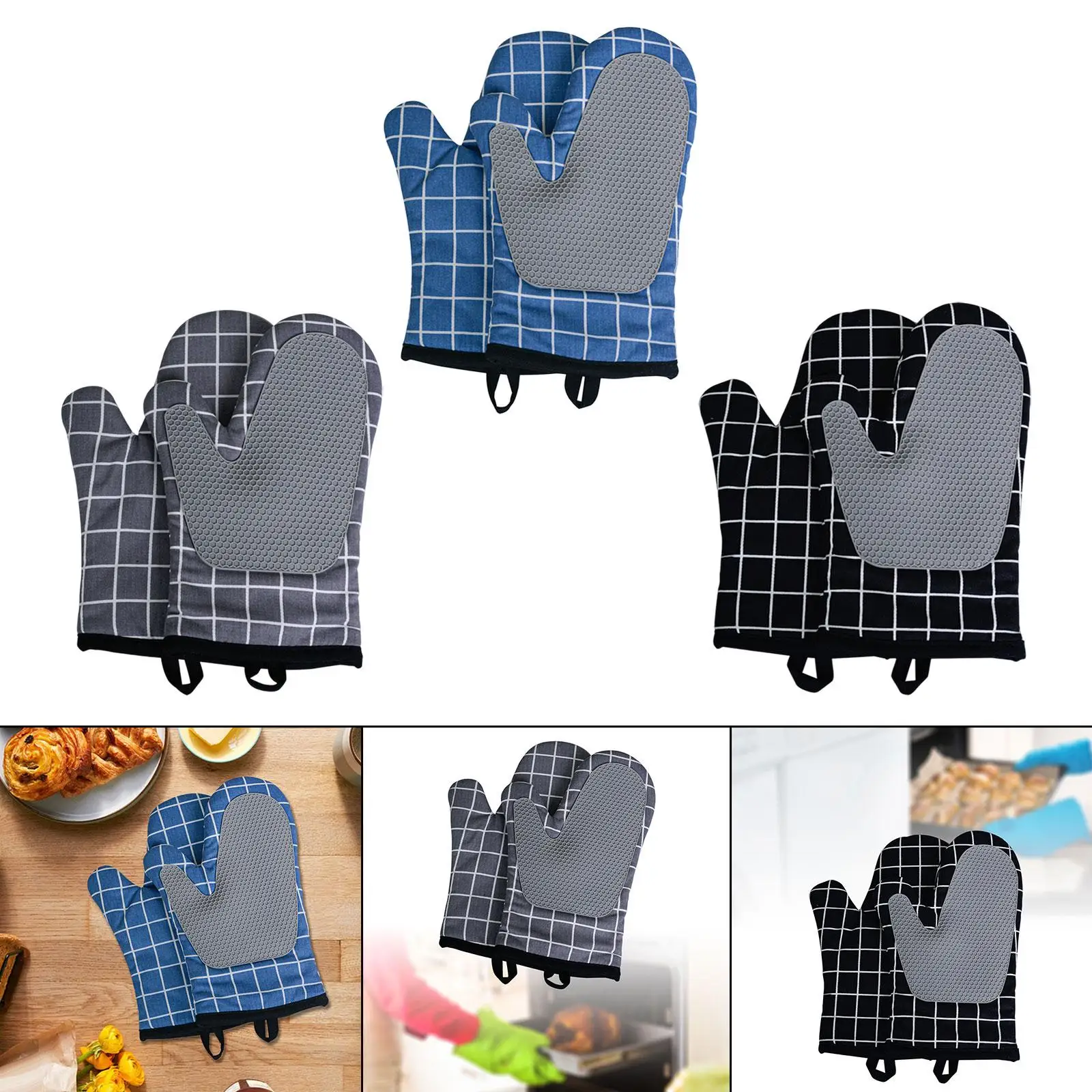 Heat Resistant Oven Gloves Kitchen Gadgets Anti Slip Splicing Silicone Oven Mitts for Cooking Barbecue Baking Camping Microwave