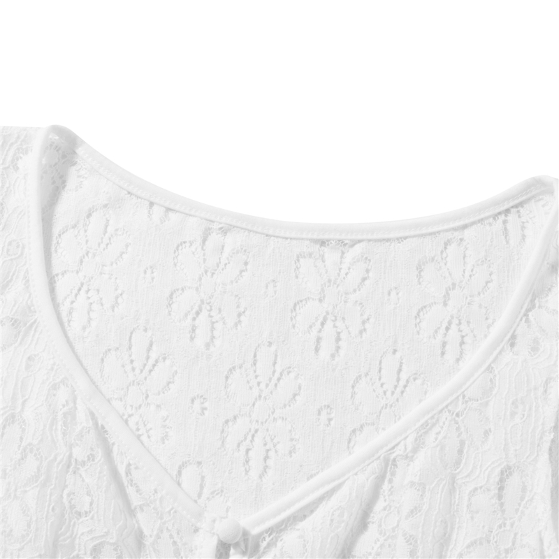 y2k Going Out Mini Lace Dress Summer Women See Through Short Sleeve V Neck Hollow Out Button Down A Line Dress Clubwear