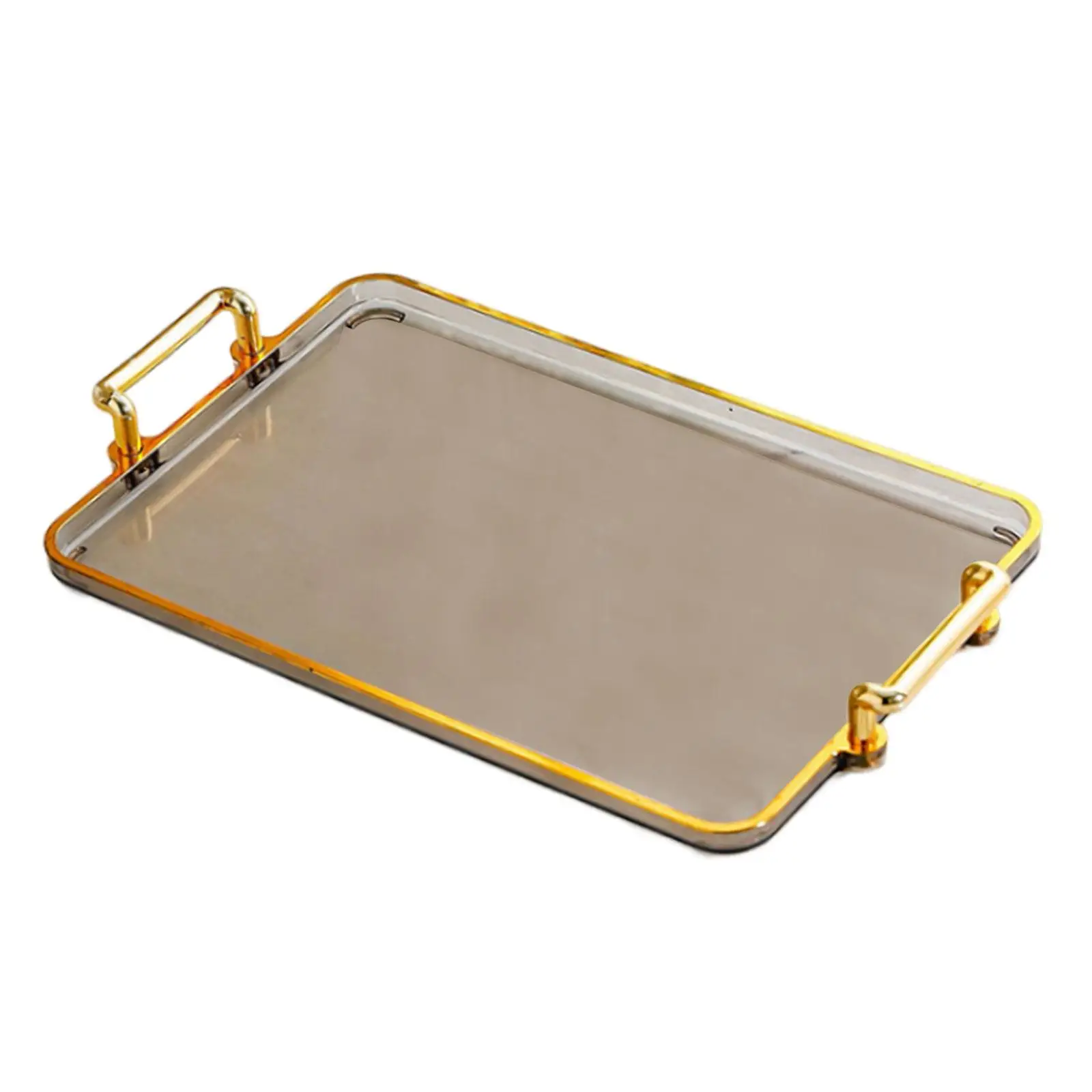 Serving Tray with Handles Food Trays for Homes, Hotels, Bars Serving Pastries, Snacks, Coffee, Tea Rectangular Gold Tray