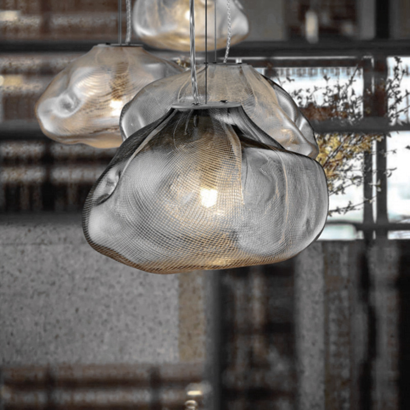 Nordic Designer Smoke Gray Cloud Glass Hanging Chandelier Hotel Living Room Art LED Pendant Lamp Staircase Decor Lights Fixtures