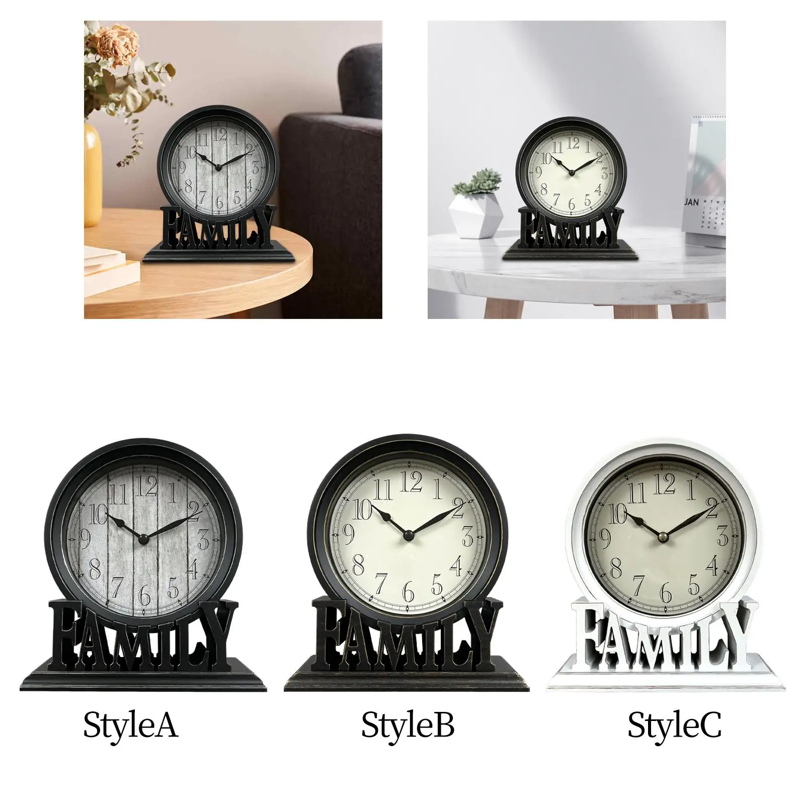 Round Table Clock On Stand Silent Mantel Clocks for Bedroom Fireplace Decors