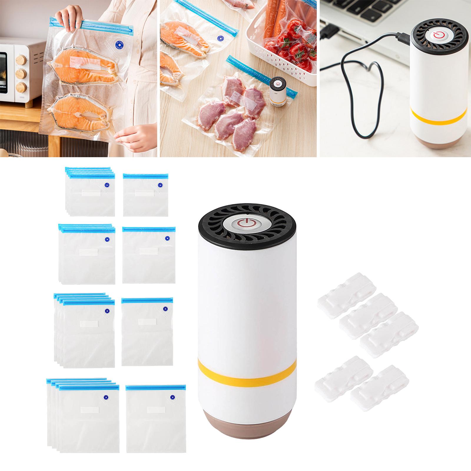 1 Set Electric Food Vacuum Sealer Gadgets Portable Rechargeable Double Zipper Include Reusable Storage Bags for Office Kitchen