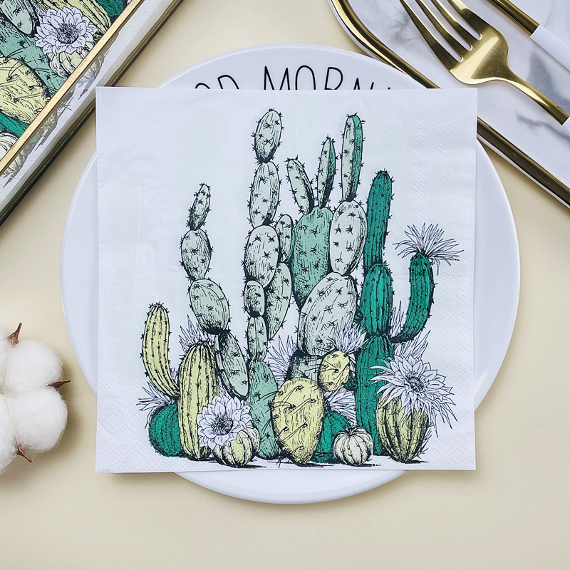 Gedruckte Servietten Wind Restaurant Milch tee Shop zum Mitnehmen Tischs ets kreative Servietten Kaktus Muster bunte Papiers ervietten Essen – Detail 1