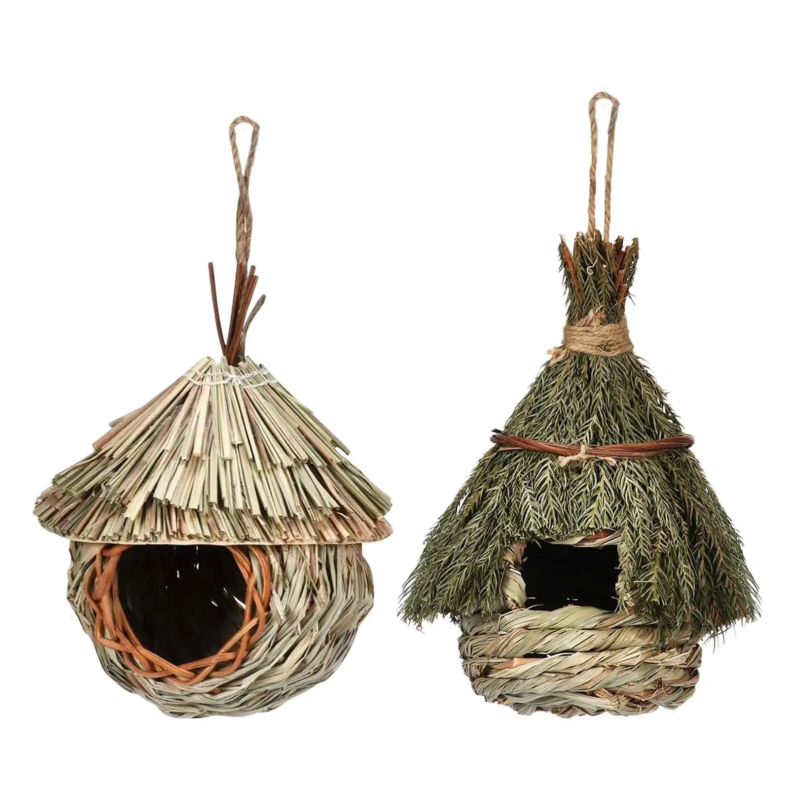 Natural Birdhouse Decoration Pet Bedroom Hut Cozy Woven Hanging Birds Cage Nest for Lovebird Pigeons Parrots Owls Outdoor