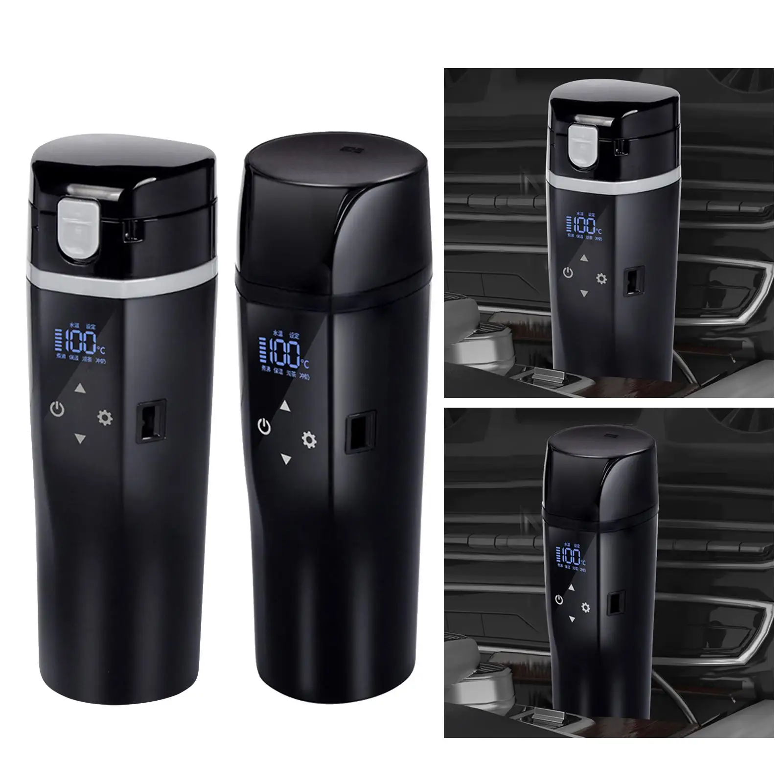 Car Kettle Heating 12V/24V Digital Display Touch Control 450ml Fits for Travel Auto Shut Off Tea Coffee Cigarette Lighter