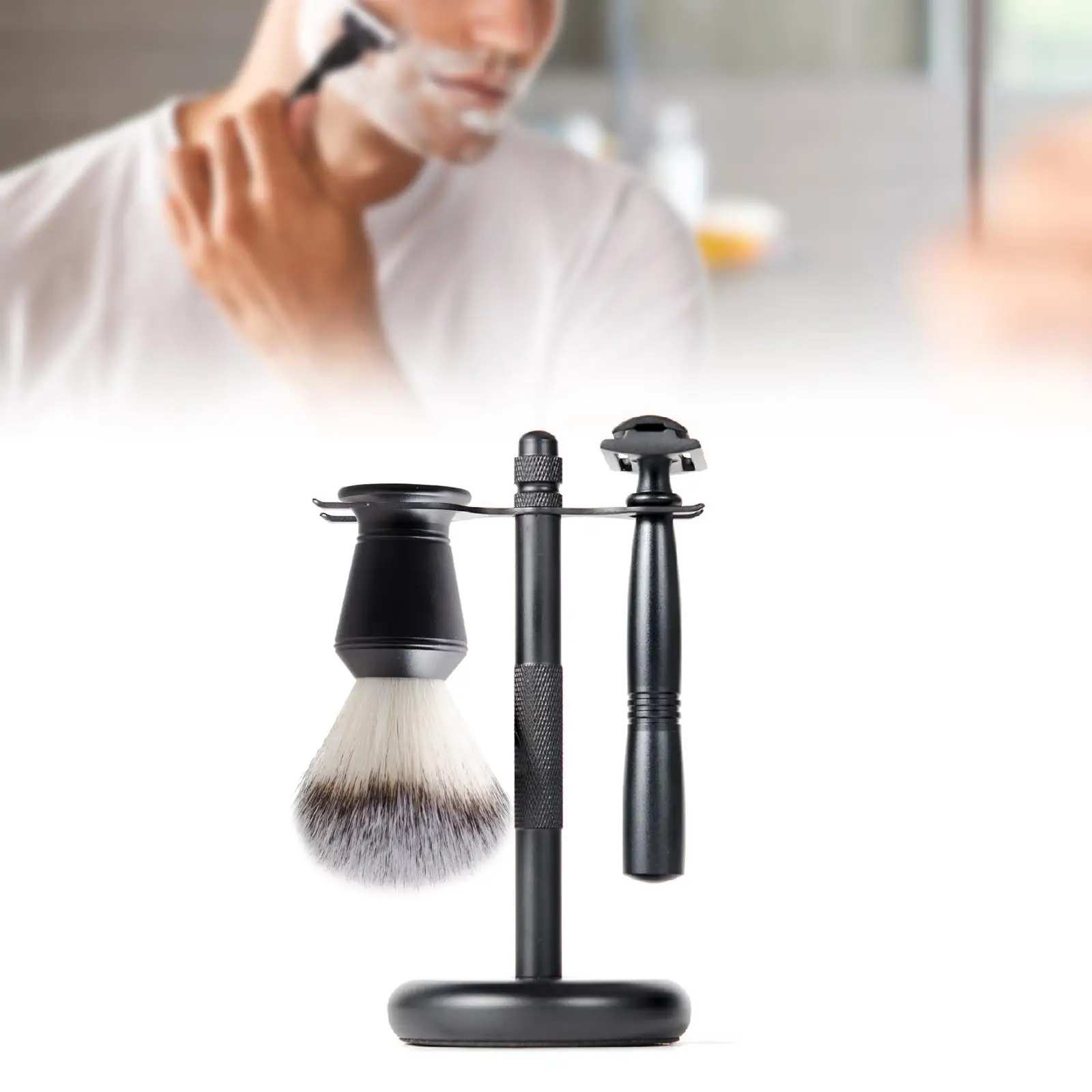 3x Shaving Kit for Men Black Shaving Stand Shaving Cleaning Tool Includes Edge Razor, Holder, Shaving Brush Shave Accessory