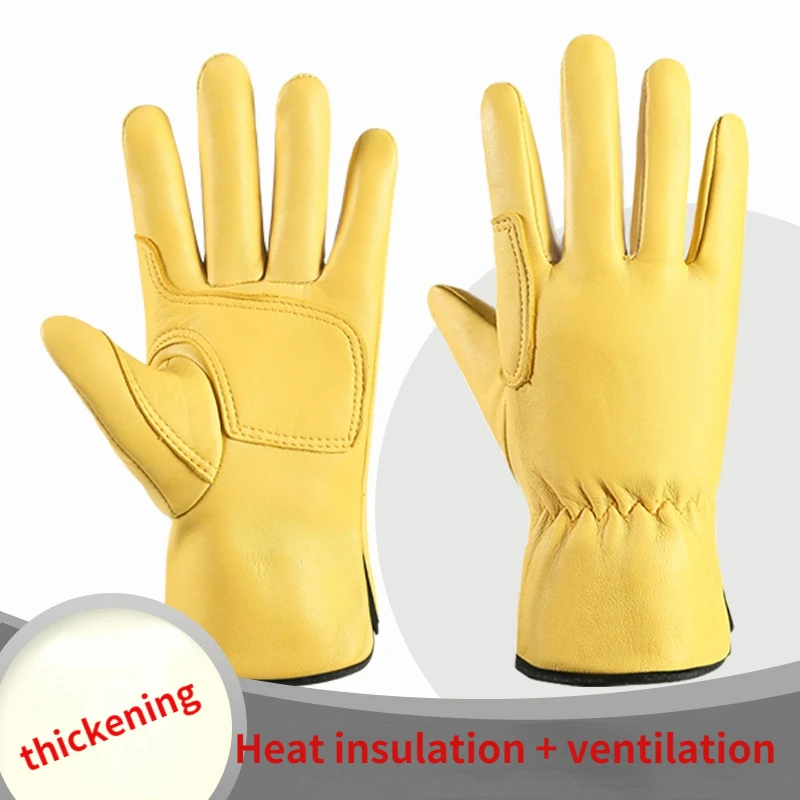Work Gloves Leather Workers Work Welding Safety Protection Garden Sports Motorcycle Driver Wear-resistant Gloves Heat Insulation comfy work boots