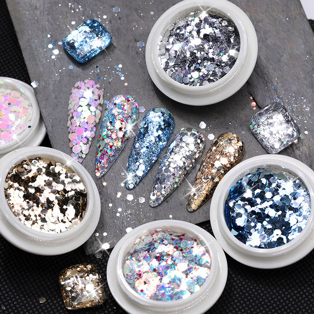 Golden Silver Nail Flakes Chunky Glitter Nail Sequins Laser Manicure  Colorful Powder Sparkly Hexagon Decor - AliExpress