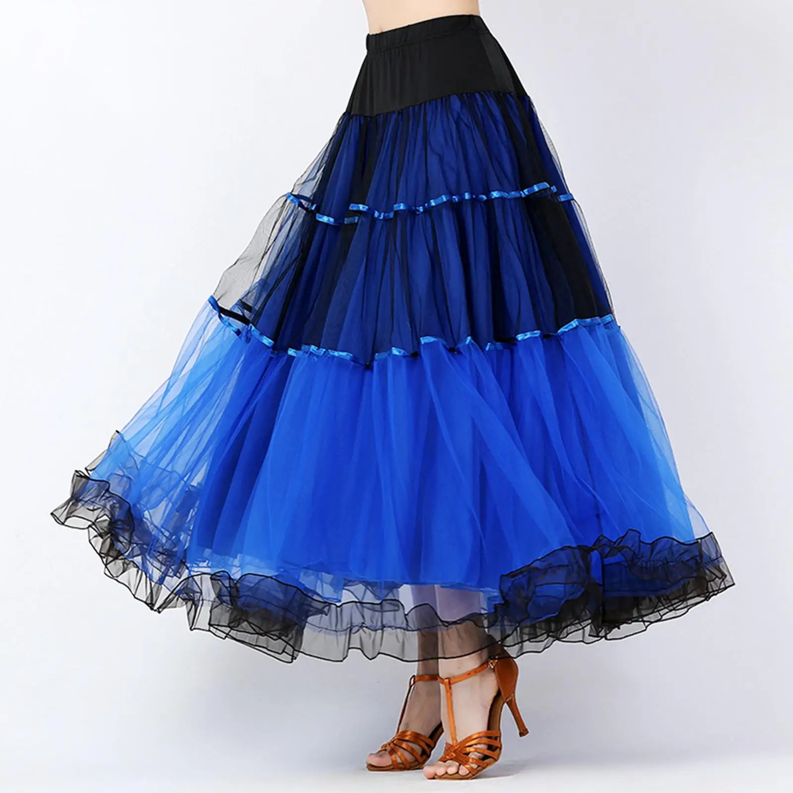 Elegant Ballroom Latin Dance Skirt Dancing Costume Long Swing Tiered Skirts