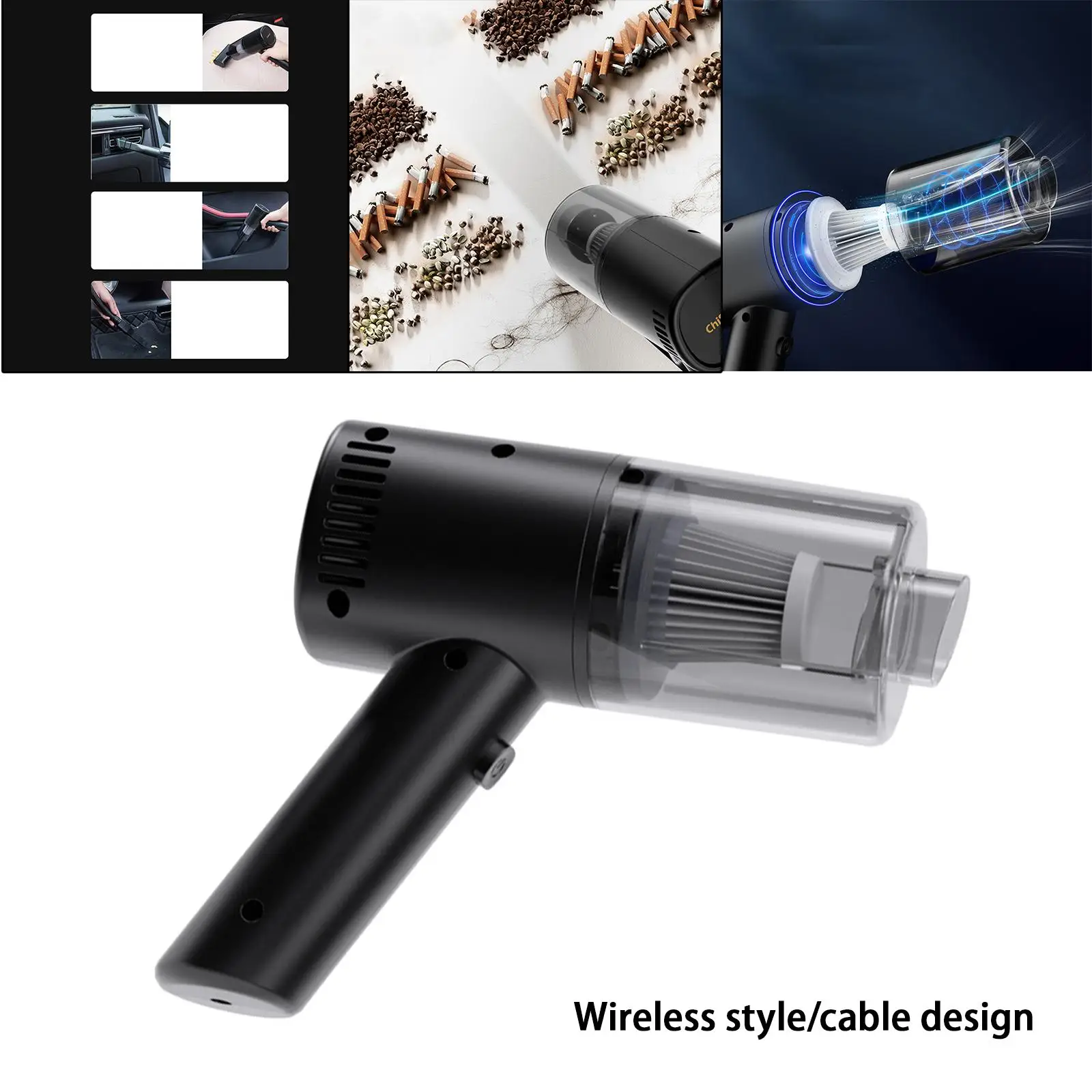 Handheld Car Vacuum Cleaner Rechargeable Powerful Suction, Quick Cleaning, Small W/ Nozzle for Desktop Interior Cleaning