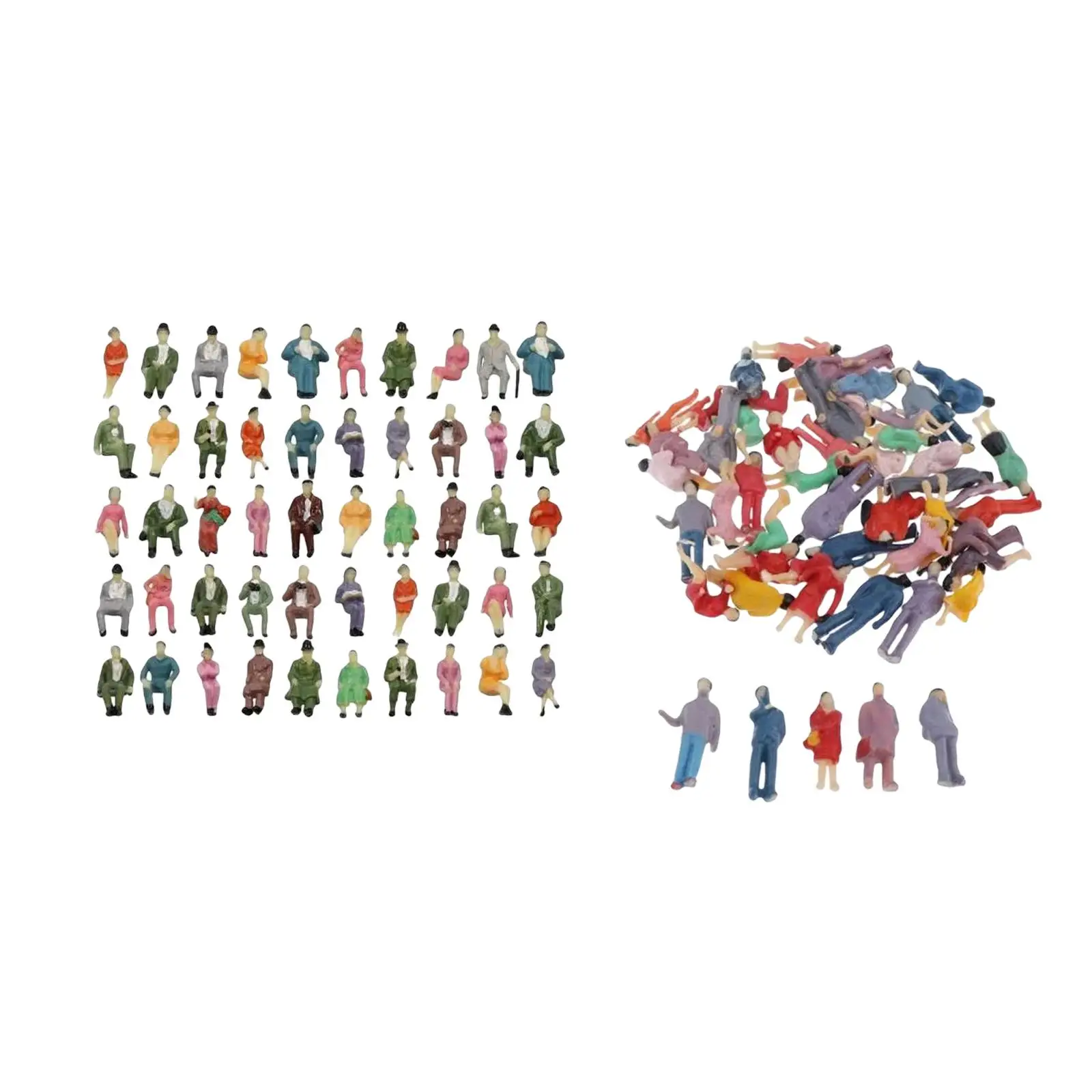 100pcs 1:87 Painted Figures HO Scale Standing and Sitting People Assorted Poses Model Trains