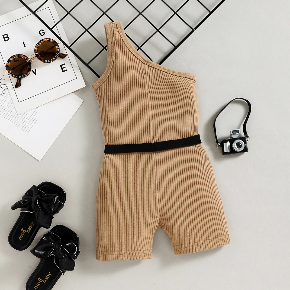cool baby bodysuits	 2 Colors 1-5Y Fashion Toddler Girls Summer Jumpsuits Pants With Belt Sleeveless Solid Knit Playsuits + Purses Baby Girl Rompers cheap baby bodysuits	