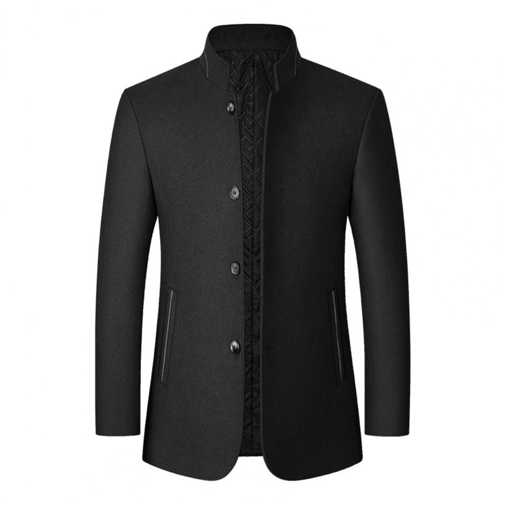 Description Picture 2 of itemMen Woolen Coat Long Sleeves Super Soft Windproof Anti Pilling Trench Coat Windbreaker   Men Woolen Jacket  Streetwear