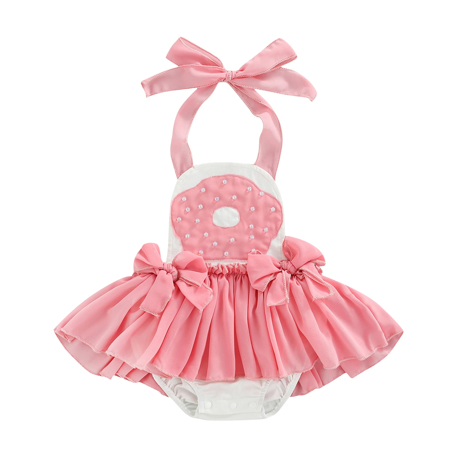 Infant Newborn Baby Girl Romper Donut Print Pearl Bow Jumpsuit Princess Birthday Clothes Sunsuit Playsuit D01 Baby Bodysuits for boy
