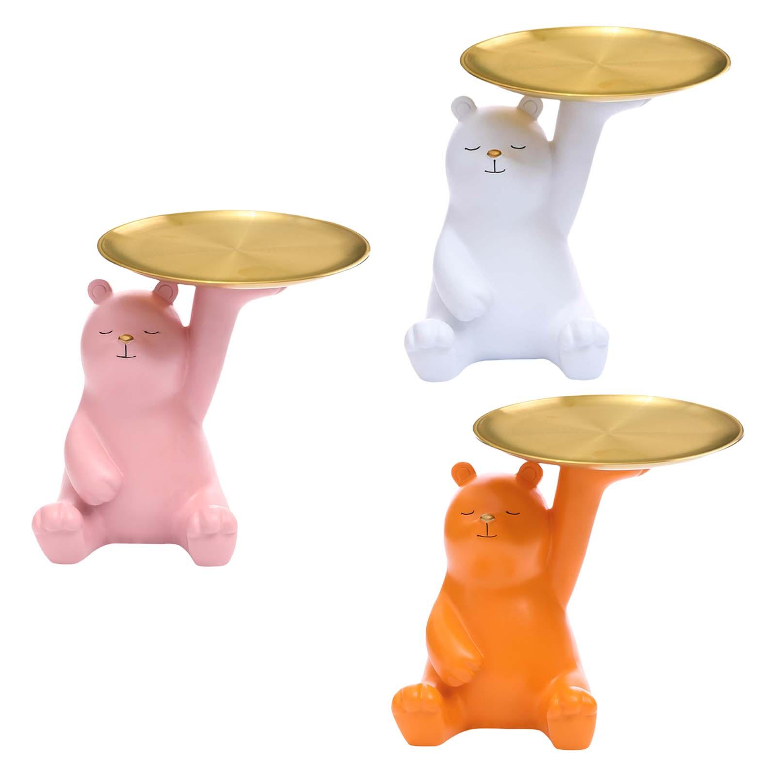 Cute Polar Bear Statue Storage Tray, Resin Bear Figurine Earrings Holder Coins Phones Organizer for Kitchen Tabletop Decoration