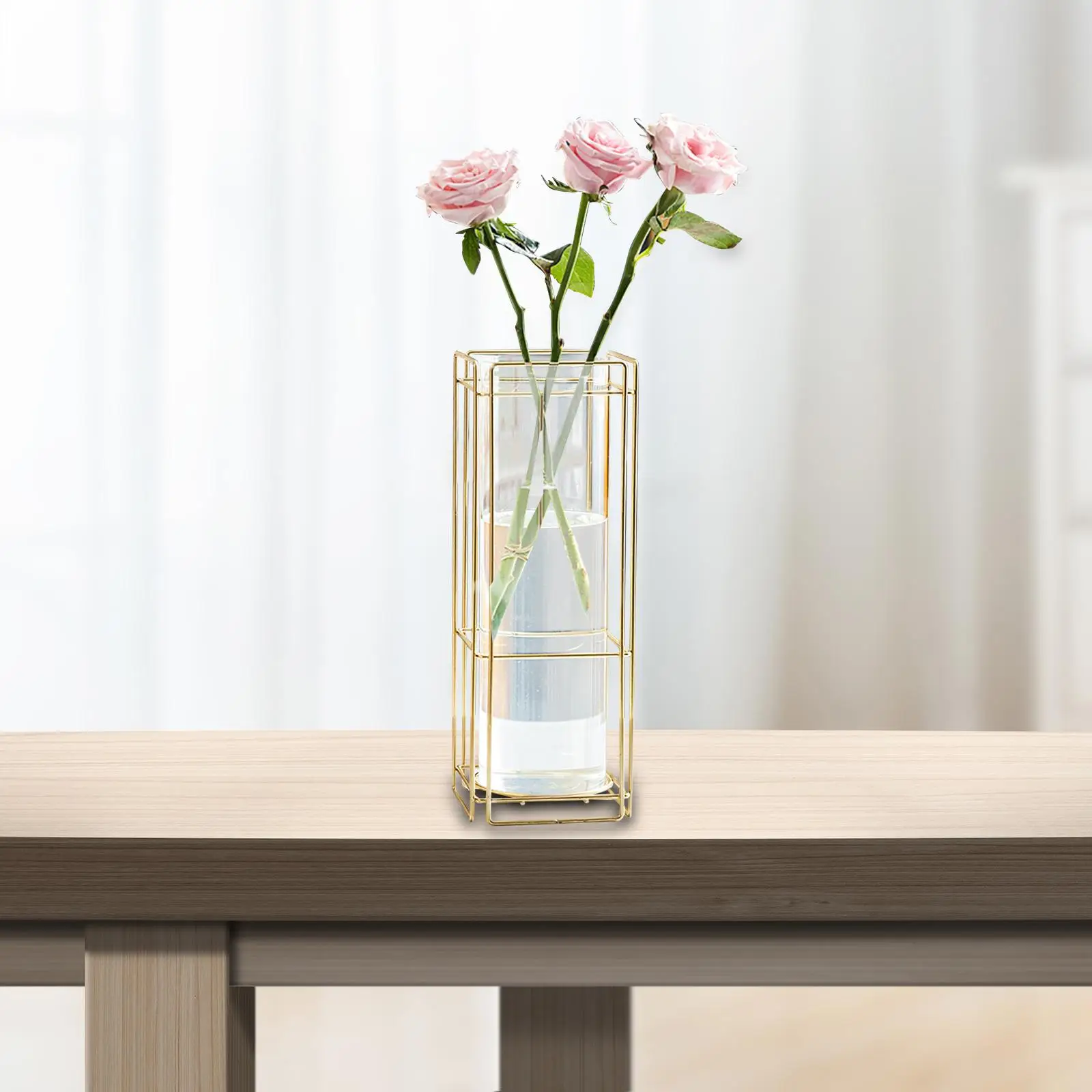 Flower Vase Glass Tube Vase with Metal Stand Rack Glass Vase Terrarium Plant Holder Flower Arrangement for Table Bedroom Desktop
