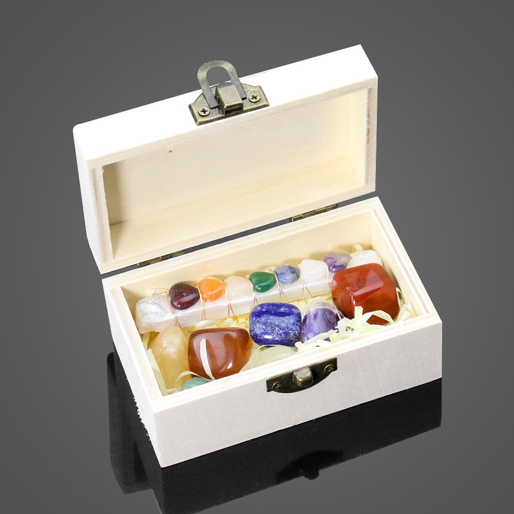 1 Set Holzbox Naturstein Kristall Edelstein Sieben Chakra Set Heilung Meditation Home Collection Handwerk Stein Dekoration Maison – Detail 2