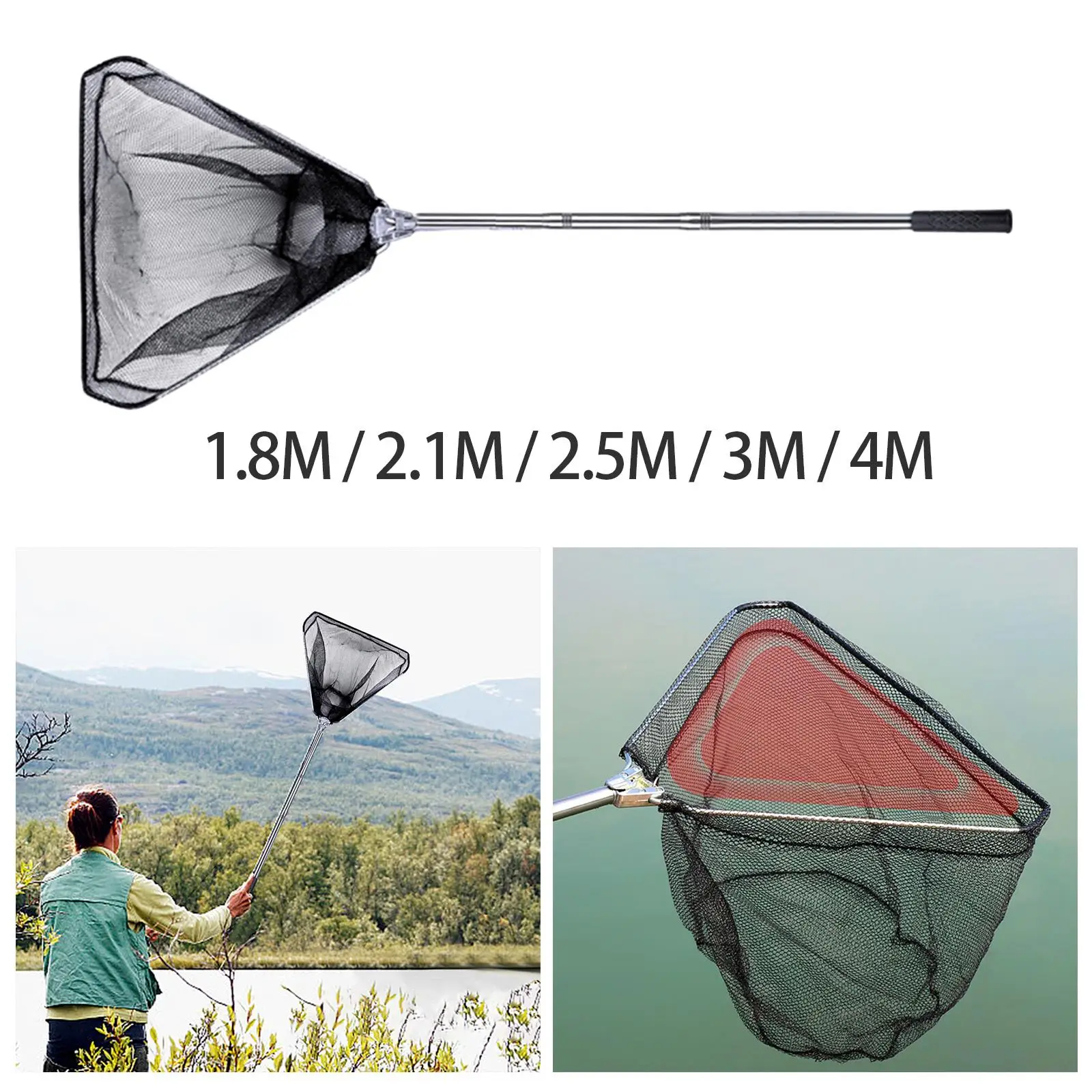 Portable Folding Fishing Landing Net Lightweight Multifunctional Accessories Stainless Steel Rod for Adults and Children
