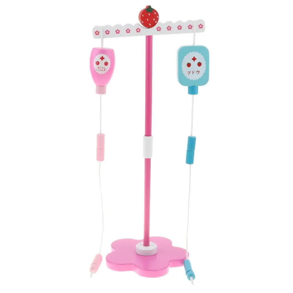 Wooden Strawberry Hospital Drip Stand Doctor & Nurse Kits Kids Pretend Role Play Educational Toy