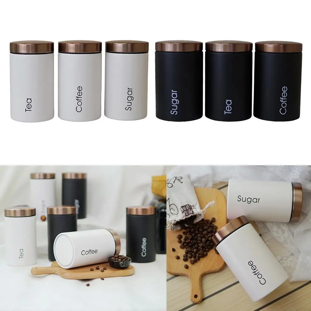 3  Galvanized iron Kitchen Countertop Storage Jars for Sugar Coffee