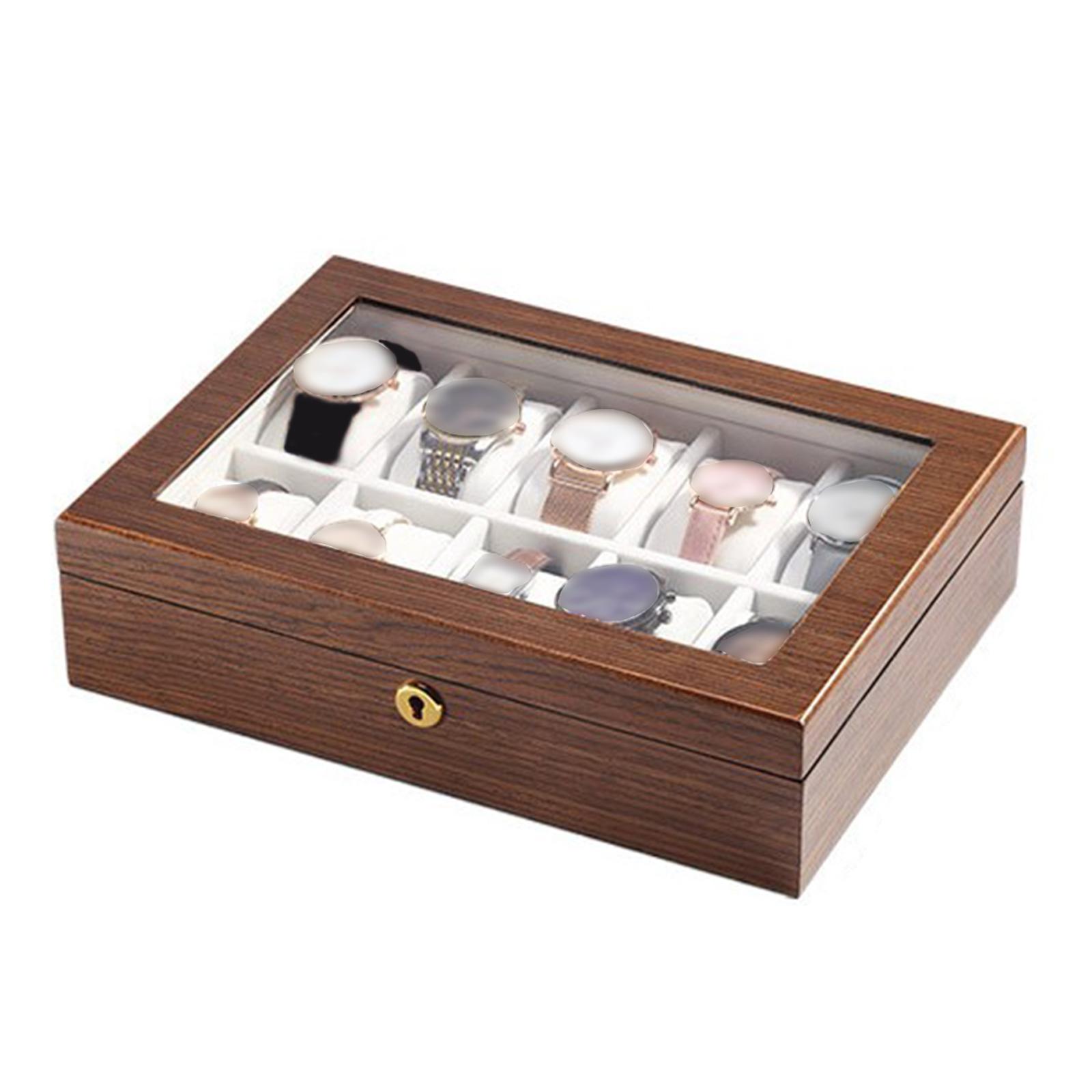 Wooden 10 Slot Watch Box Wrist Watch Storage Case Velvet Lining Lockable Design Clear Top Watches Exquisite Gift Organizer