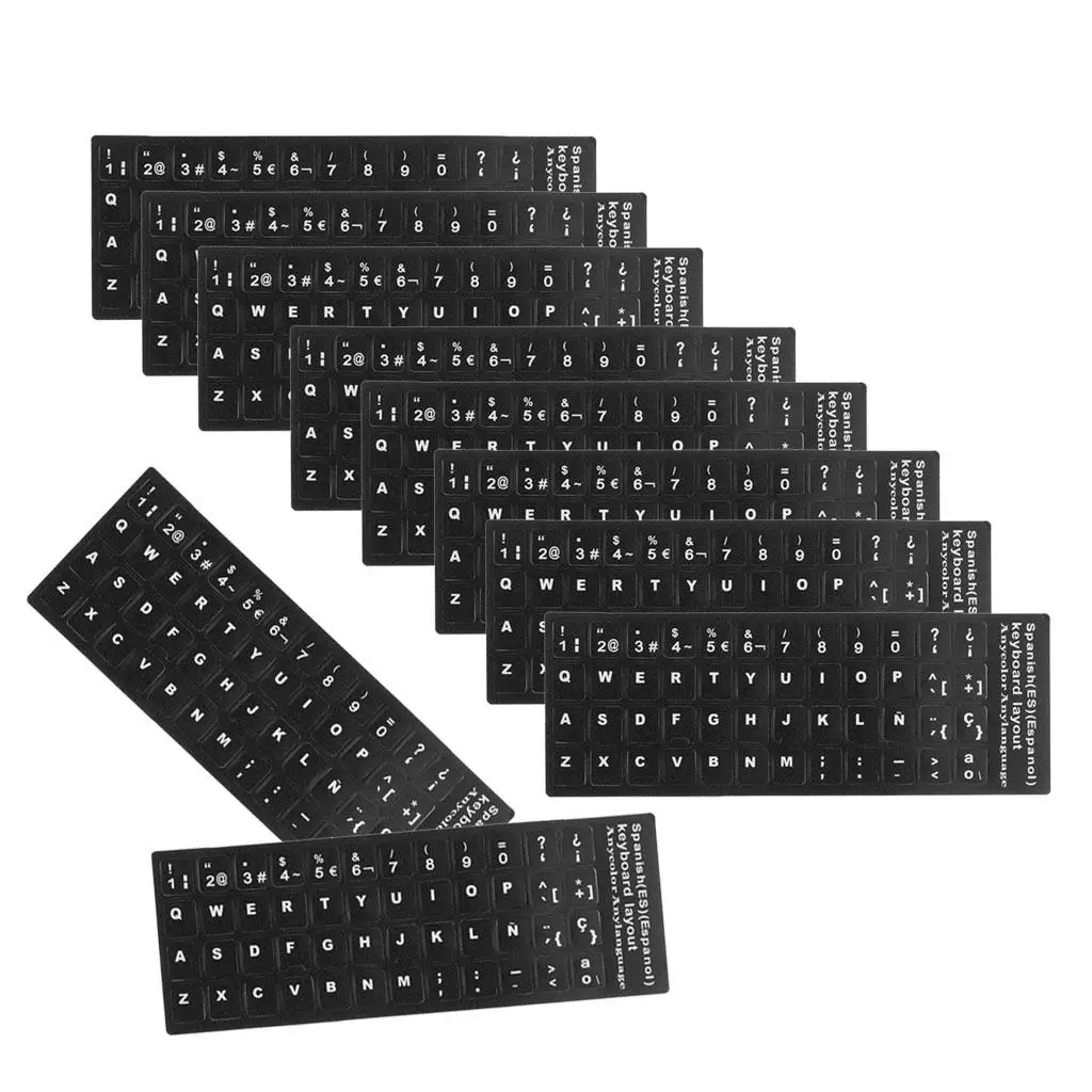 10x Spanish Keyboard Sticker Background with White Lettering for Laptop
