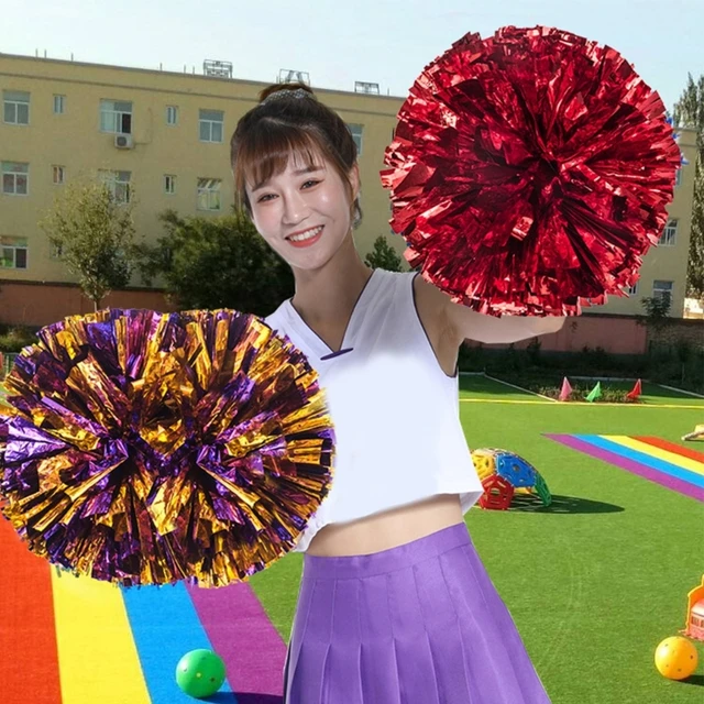 2 Pcs Cheerleading Pom Poms and Large Cheer Hair Bow for Girl, Metallic  Cheerleader Pom Poms for Softball Dance Cheer