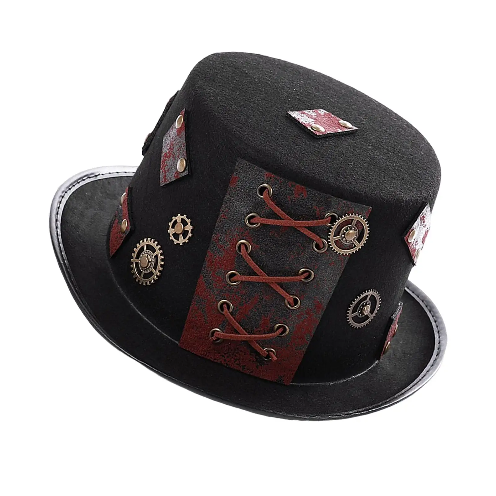 Retro Goth Steampunk Top Hat with String Gear Cosplay Costume Hat, Accessory Black Industrial Age Halloween Head Wear Unisex