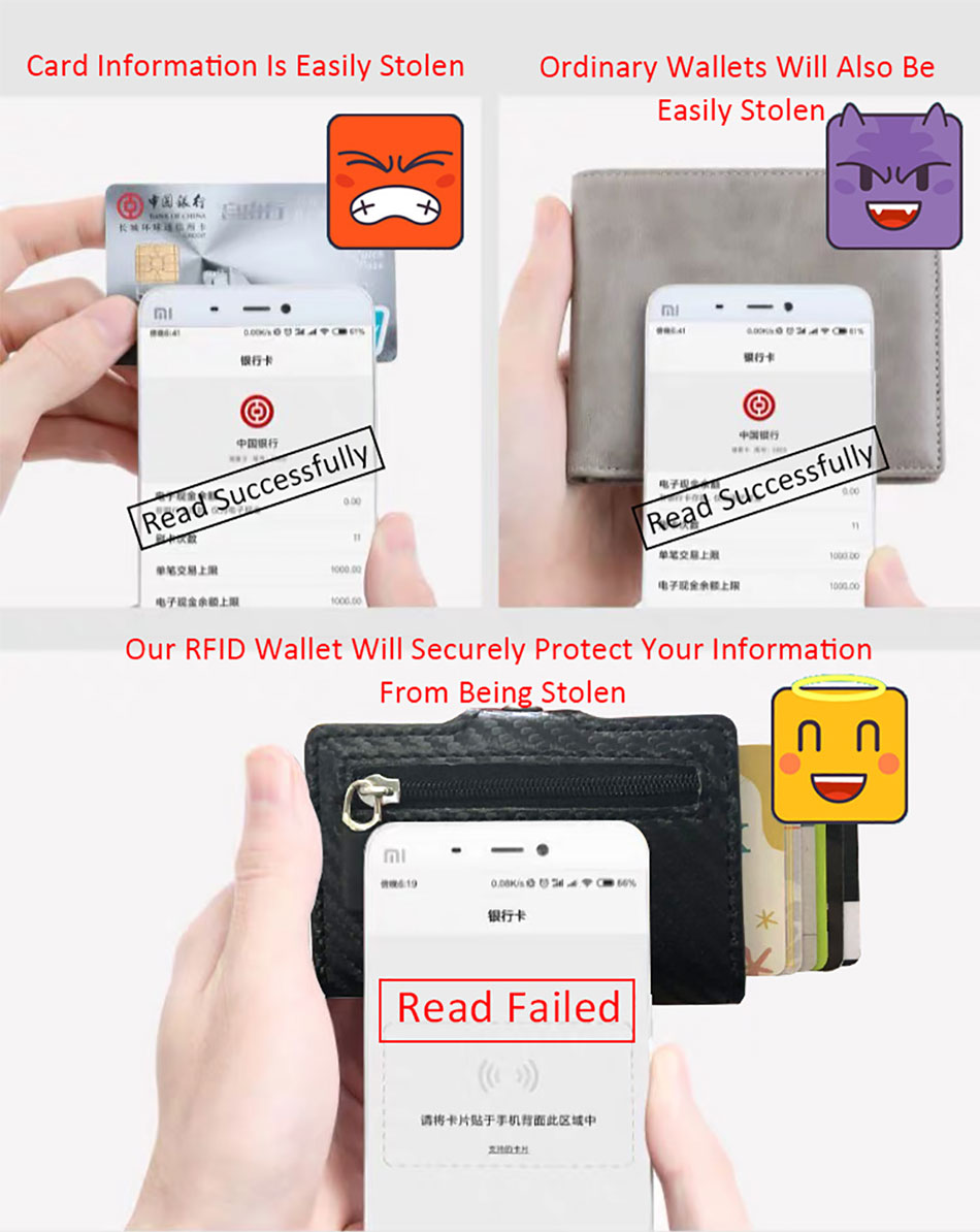 Carbon Fiber RFID Blocking Leather Wallet - Mens Credit Card Holder Case