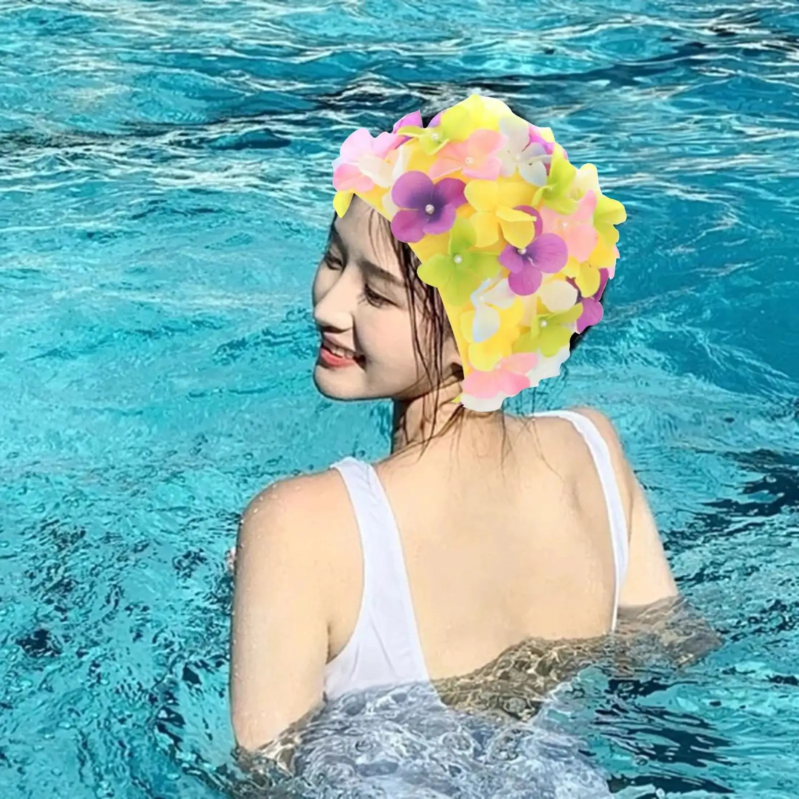 Flower Swim Cap Reusable Durable Swimming Caps Bathing Caps for Holidays Vacation All Levels of Swimming Long Short Hair
