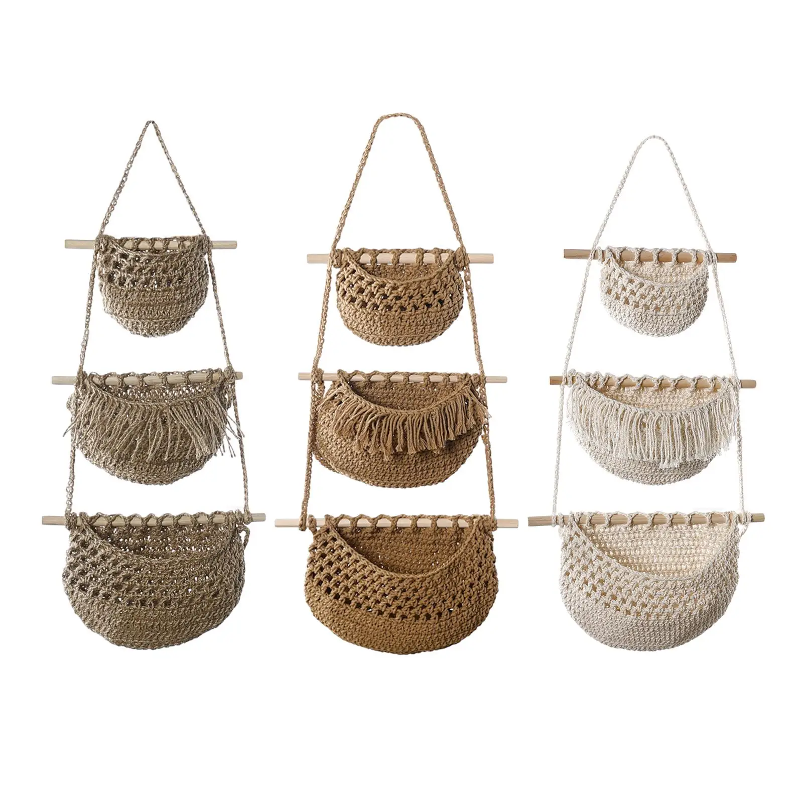 Hanging Fruit Baskets Boho Wall Decor Decorative Macrame Hanging Basket for Organizing Garlic Vegetables Onion Restaurant