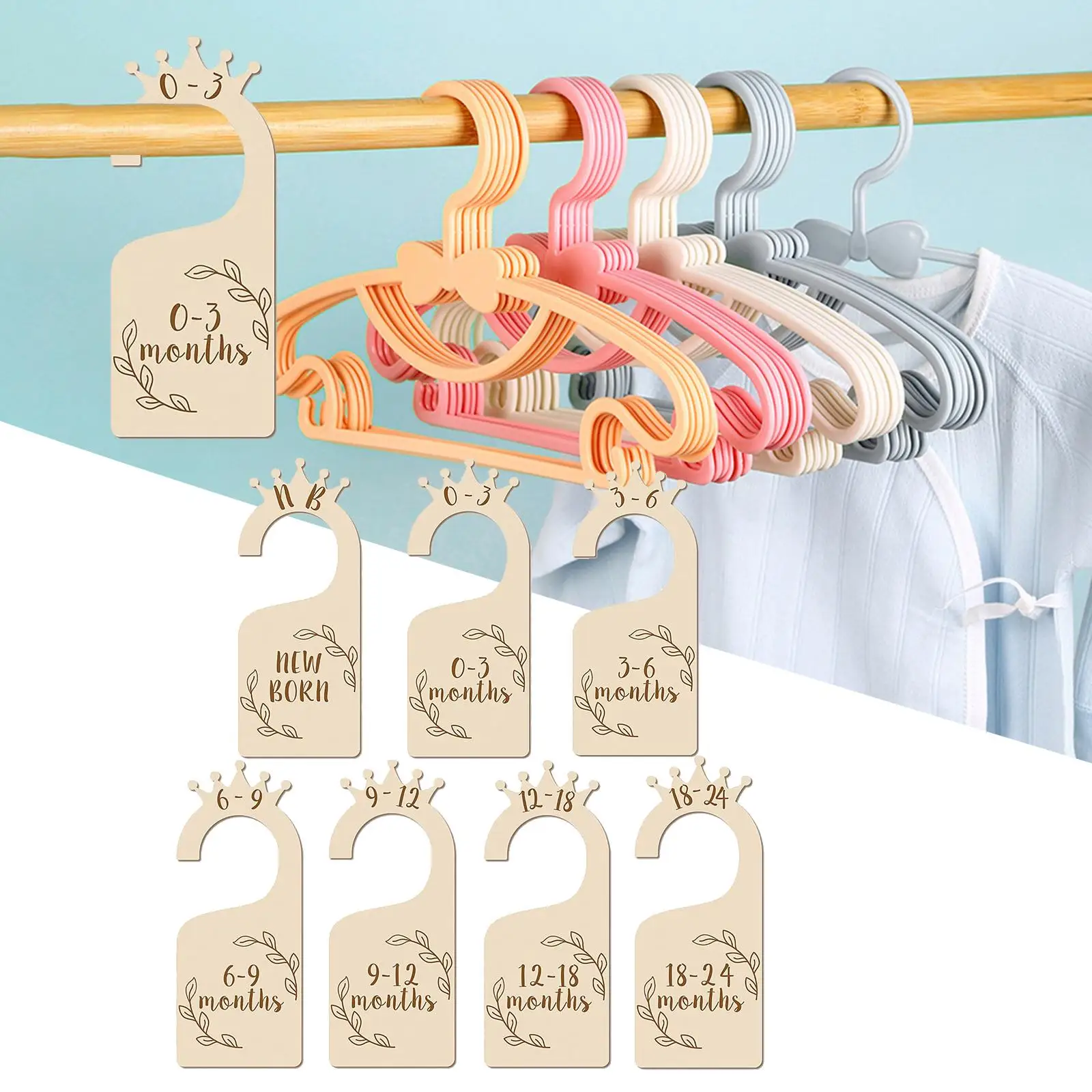 7Pcs Wood Newborn Wardrobe Divider ,Adorable DIY Baby Clothes Size Hanger