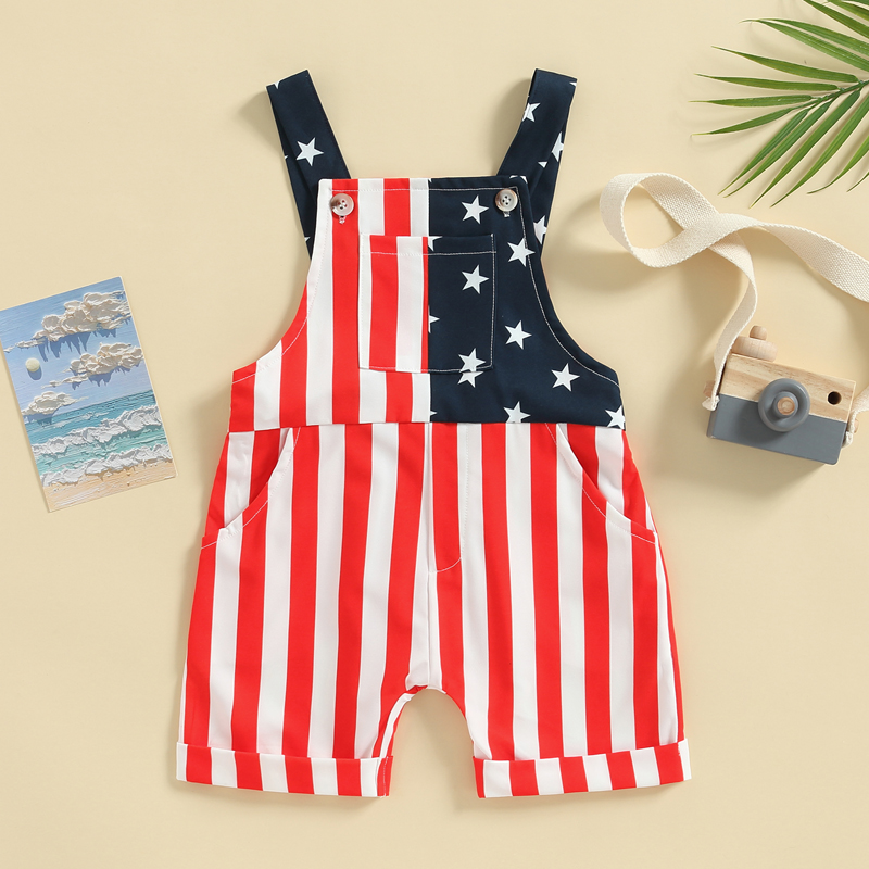 Toddler Boys Girls Summer Casual Jumpsuit Sleeveless Stripe Star Print Suspender Pants