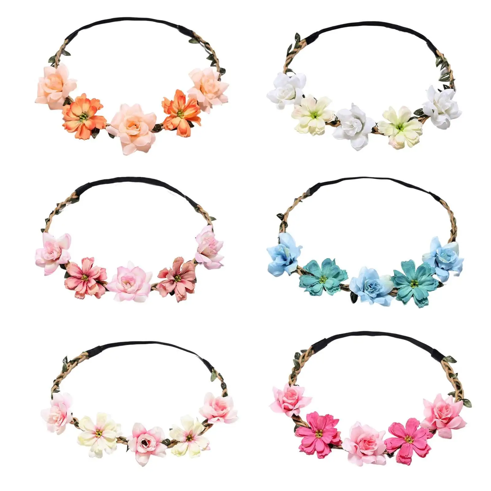 Floral Band Bohemian Headdress Head Wreath Brid Garland Charm Headpiece for Halloween Costume Holiday Women Hair Accessory