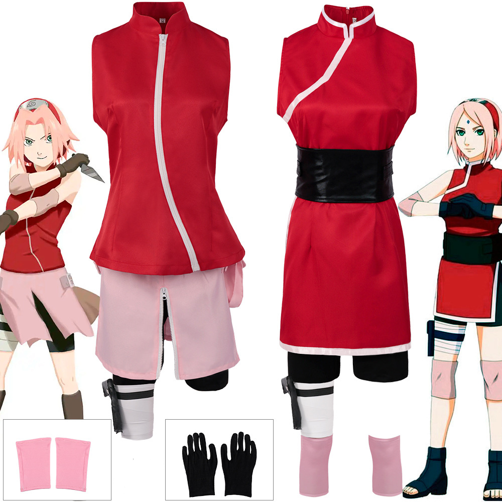 Аниме Shippuuden Haruno Sakura Косплей Костюмы Детские наряды платья ниндзя  Карнавальная Униформа Хэллоуин подарок для девочек | AliExpress