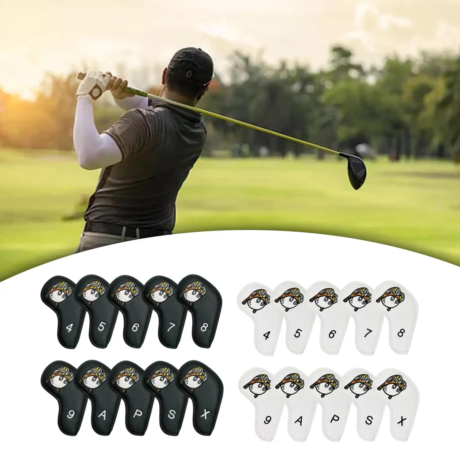 10 Pieces Golf Iron Head Covers Pilots Pattern 4-9,A P,S,x golfs Iron Headcover PU Leather Water Resistant Men Women Protector