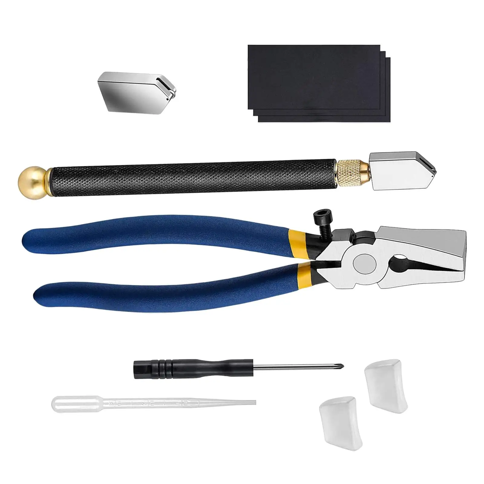 10x Glass Cutting Tool Kit and Oil Dropper with Extra Replacement Head Breaking Plier for Stained Glass Mosaics