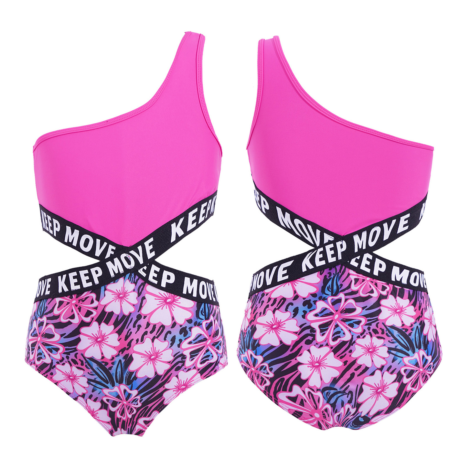 Kinder Mädchen einteiligen Badeanzug Overall Sommer aushöhlen Buchstaben gedruckt Patchwork Bodysuit Strand Pool Badeanzug – Detail 18