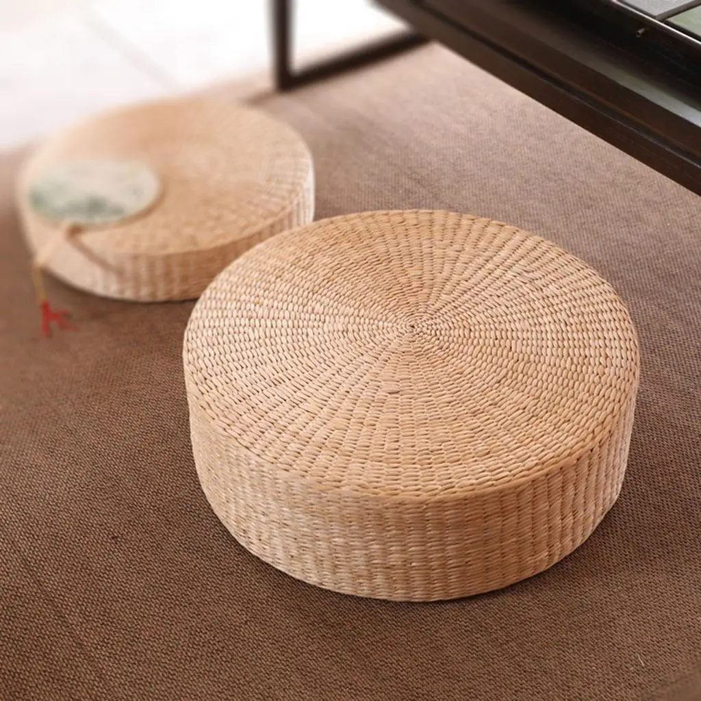 Round Japanese Style Thicken Floor Cushion Tatami Mat Straw Flat Seat Cushion Yoga Kowtow Cushion Patio Balcony Mat