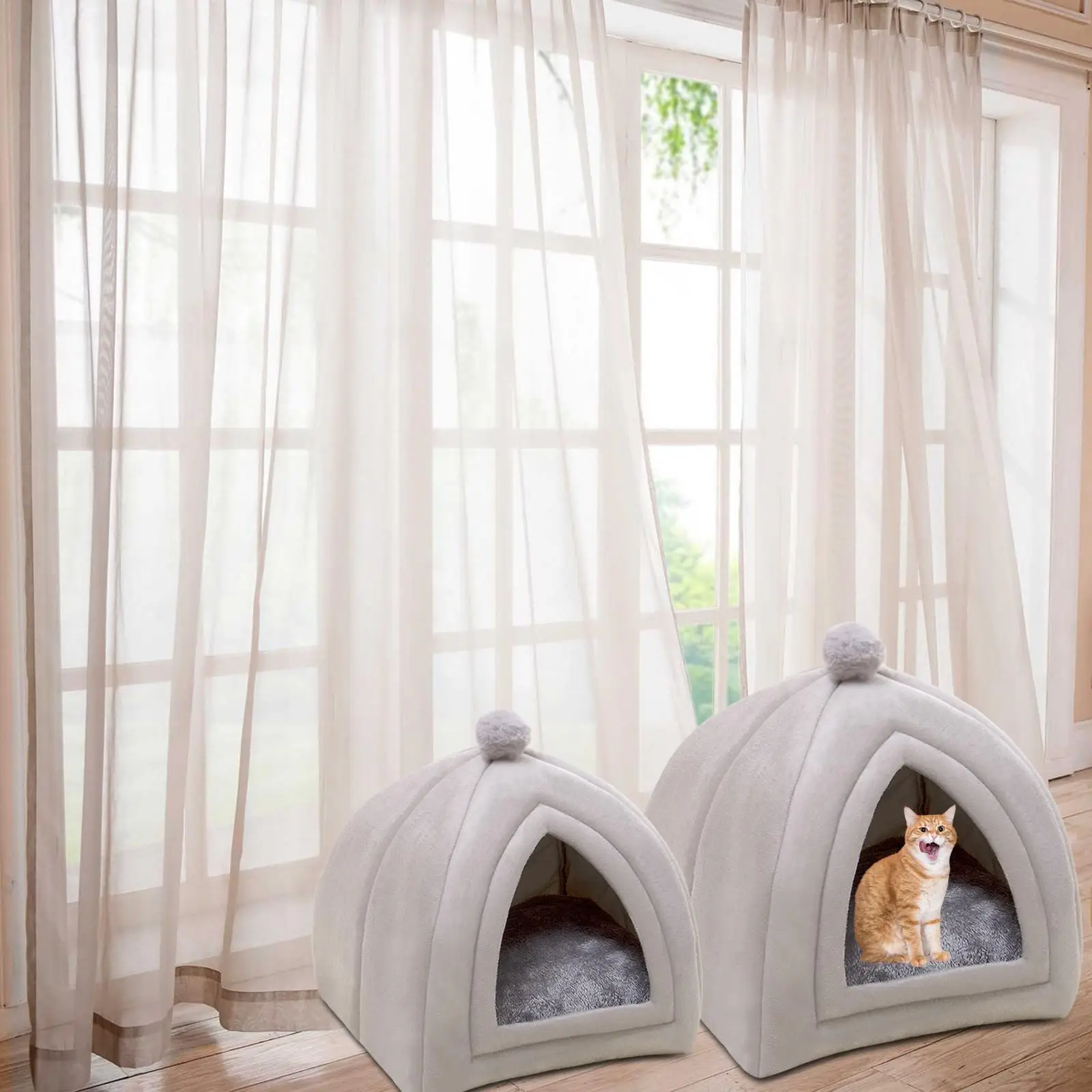Cute Cat house Cushion Plush warm Kennel Nest Washable for winter Floor Medium Sized Dog Puppy