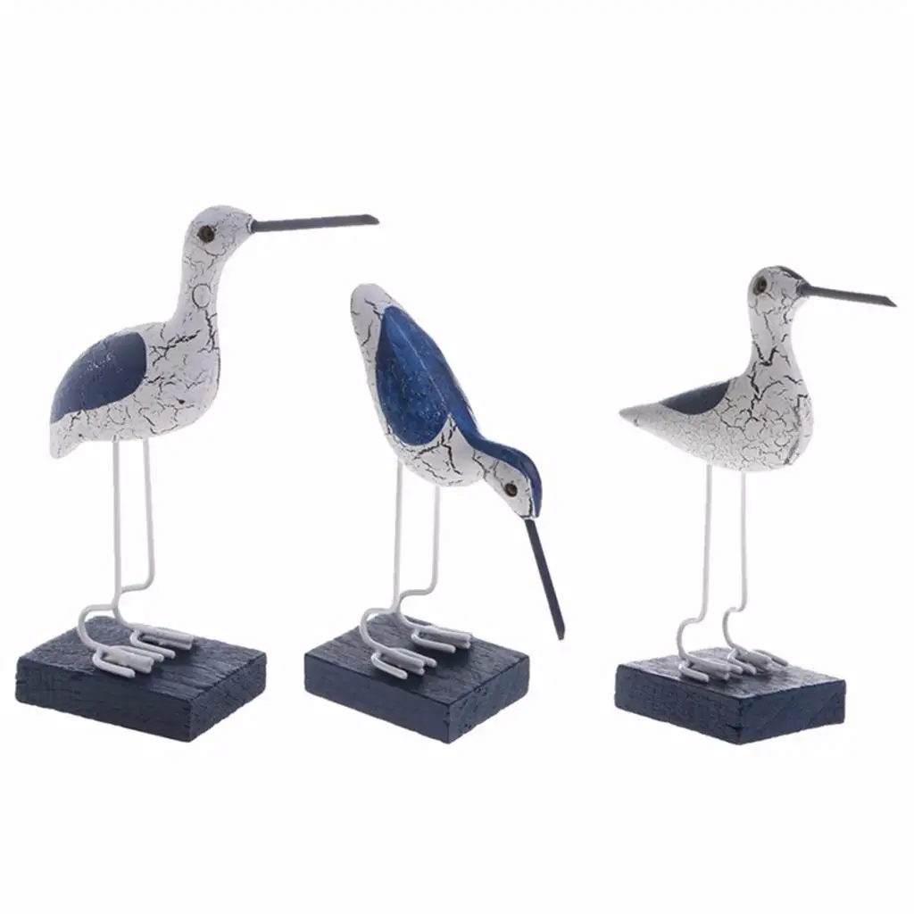 Set of 3 Mediterranean Nautical Seagull Decoration Figure for Home / Office, Made of Wood