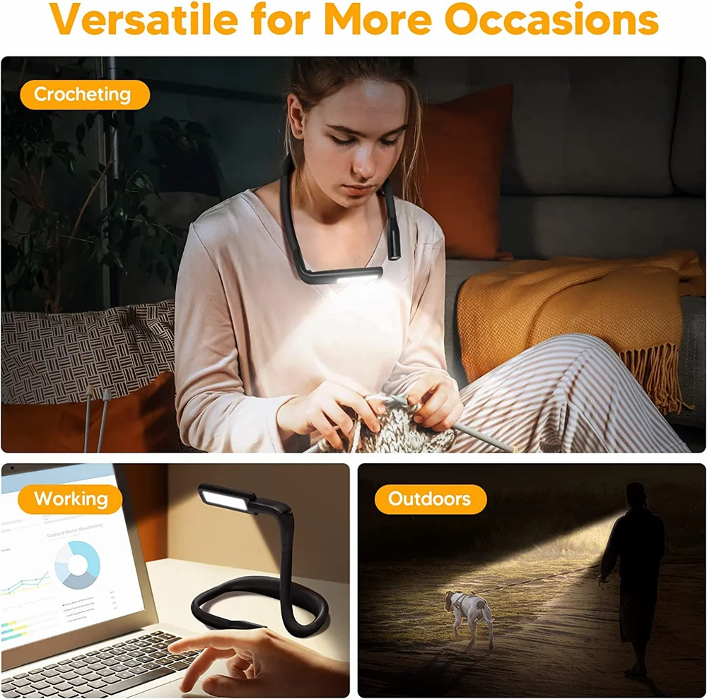 LED Neck Reading Light Flexible USB Rechargeable Book Lights 3 Colors  Brightness Stepless Dimming Camping Lamp Flashlight