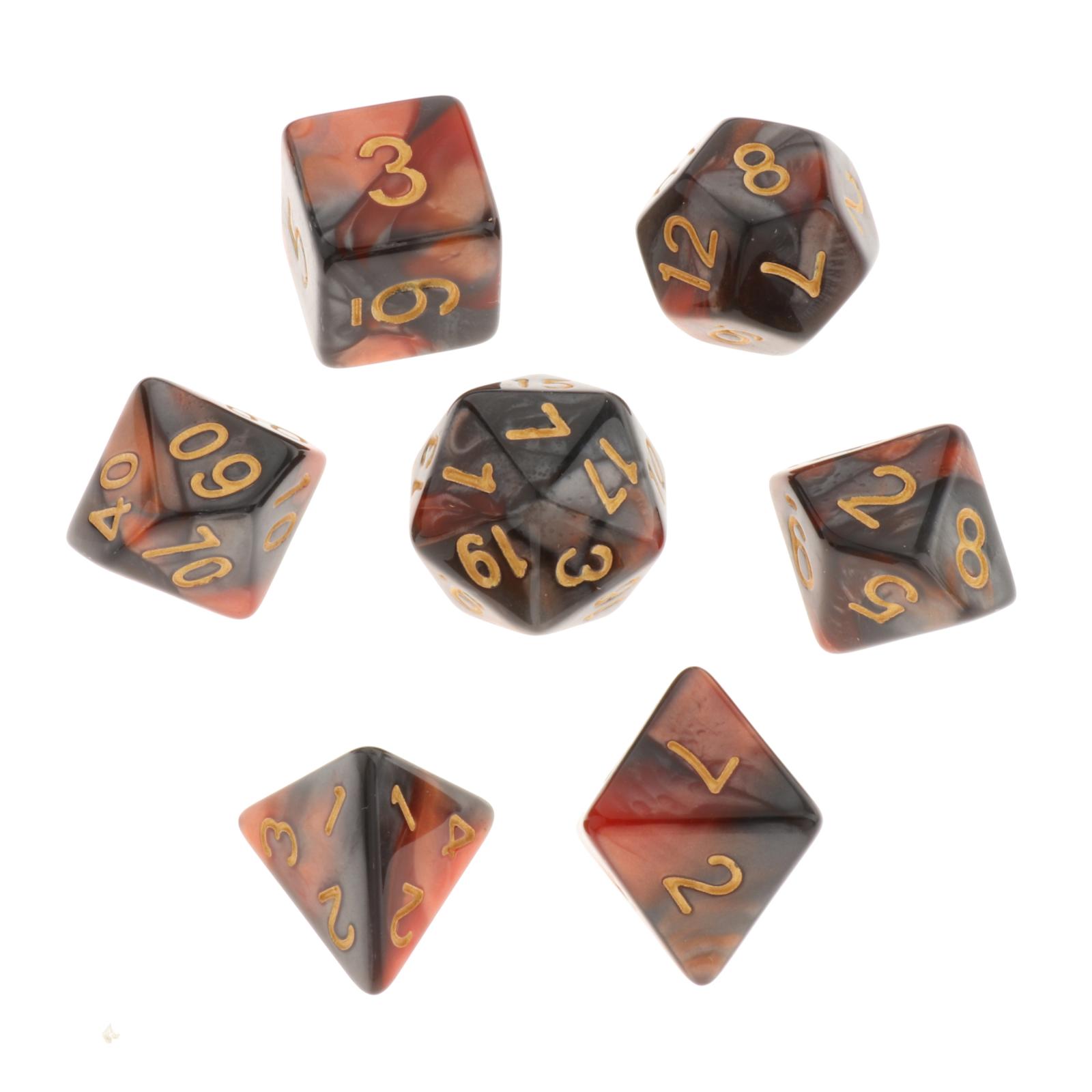 7Pcs Painted Polyhedral Dices Multi-sided Acrylic Dice D4 D6 D8 D10 D12 D20 Role Playing Dice Game Accs for Dnd RPG MTG Games 