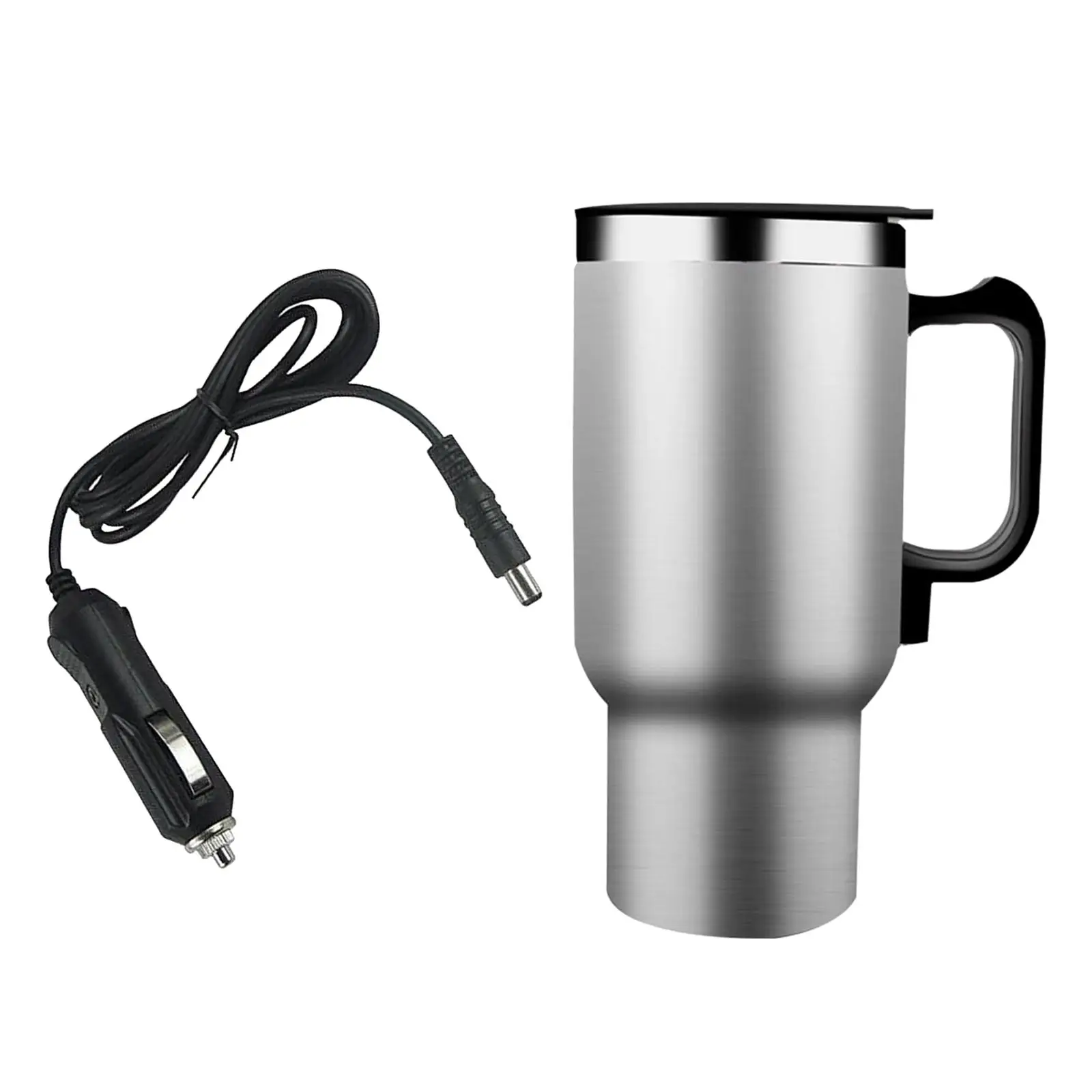 12V 480ml Car Electric Kettle Heated Travel Mug with Handle Stainless Steel Water Bottle for Drivers Multipurpose Durable