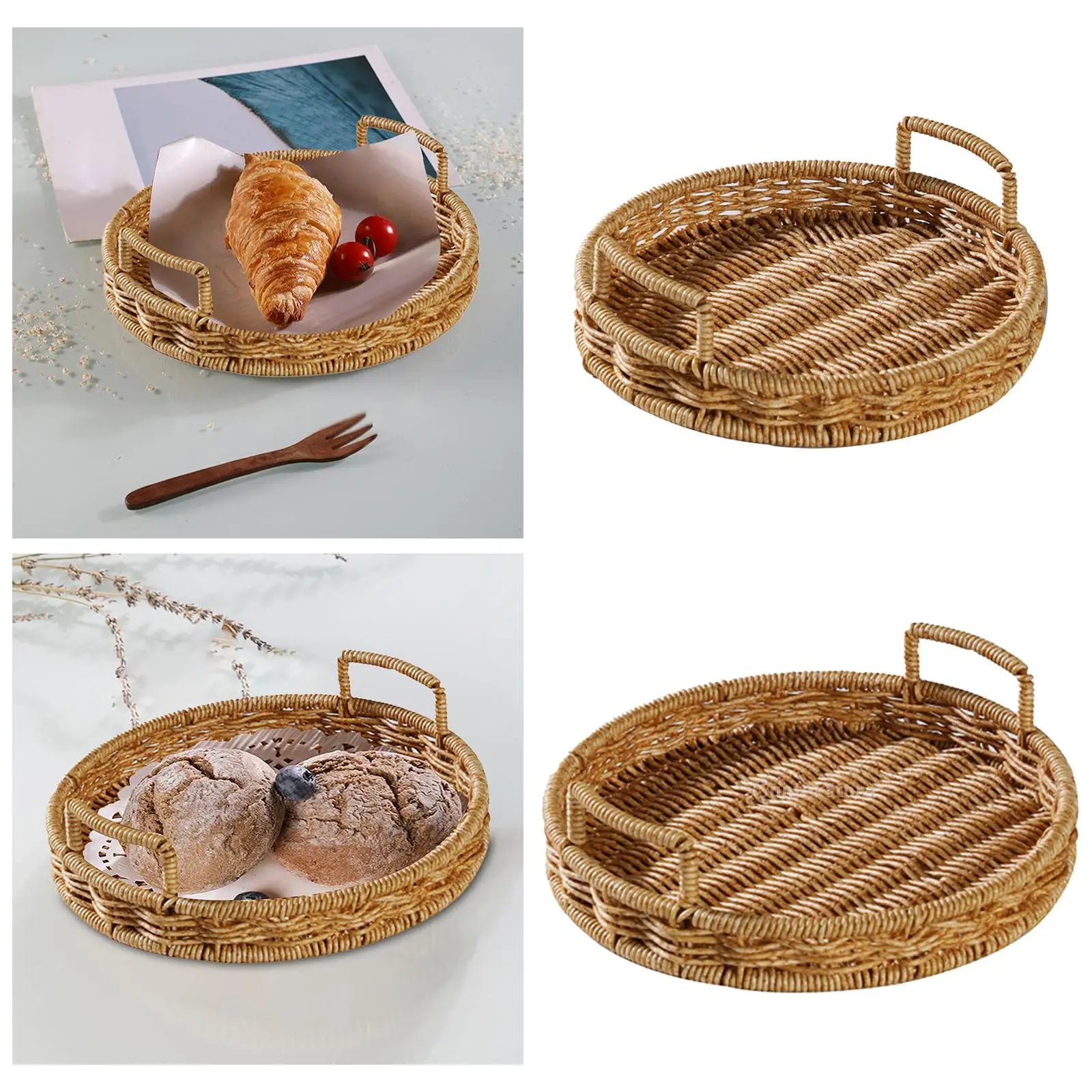 Wicker Bread Tray Wicker Basket Bread Fruit Breakfast Display Rattan Storage Tray for Tea Parties Snack Food Bread