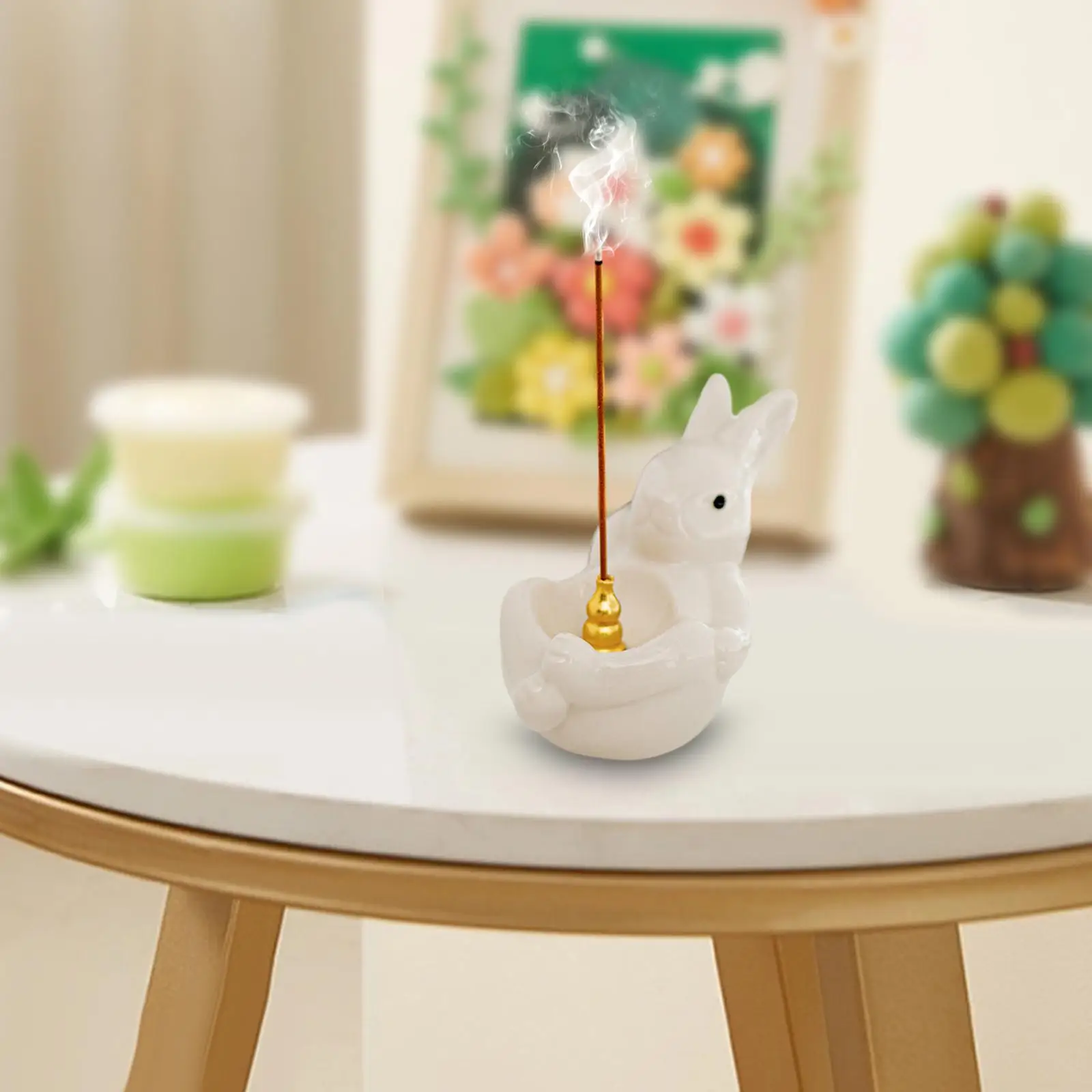 Rabbit Incense Holder New Year Gift Incense Stick Holder Bunny Figurine for Living Room Cabinet Desk Bedroom Decor Accessories
