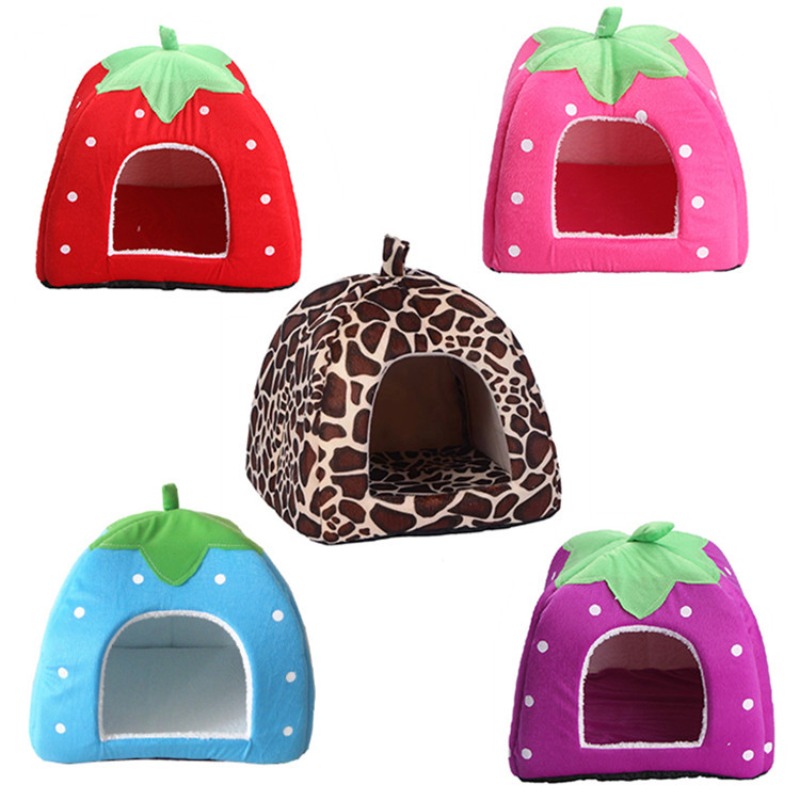 Title 1, Cute Strawberry Pet Dog Cat House Foldable Warm...