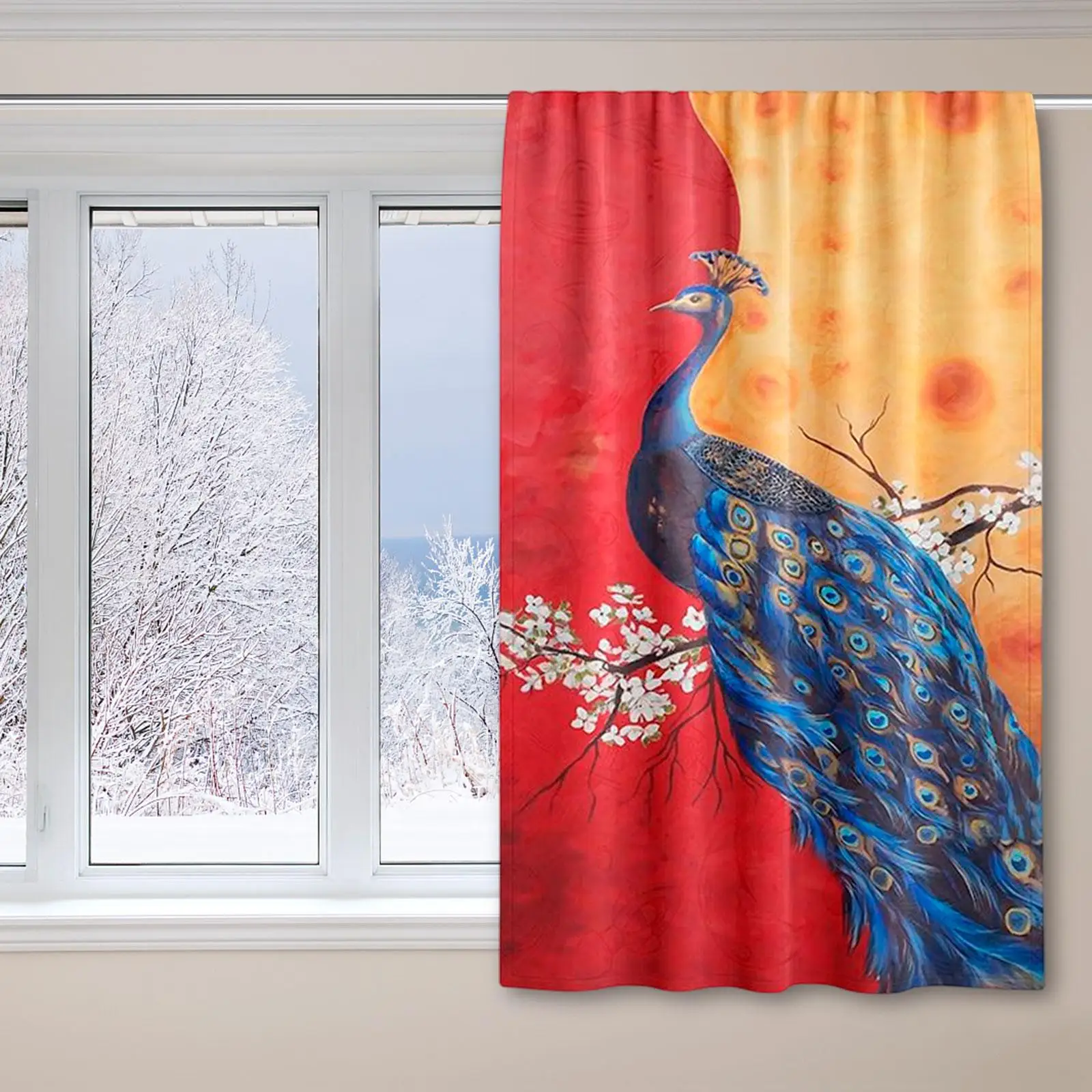 Peacock Print Window Panels Window Treatment Decoration Blackout Curtains Darkening Window Curtain for 51.97`` W x 83.86`` L