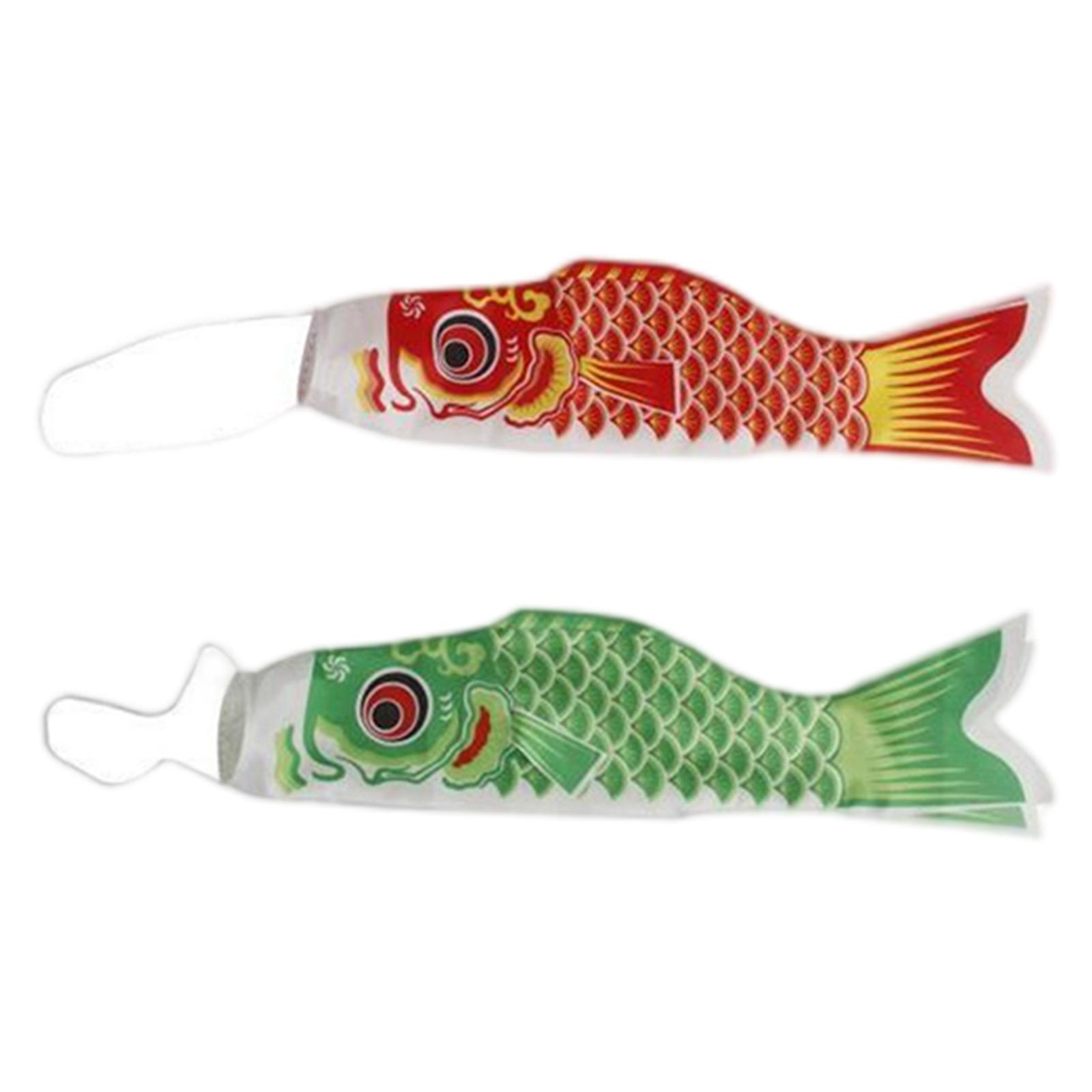 2Pcs Japanese Windsock Carp Flag Koi Nobori Sailfish Red 55cm Green 55cm