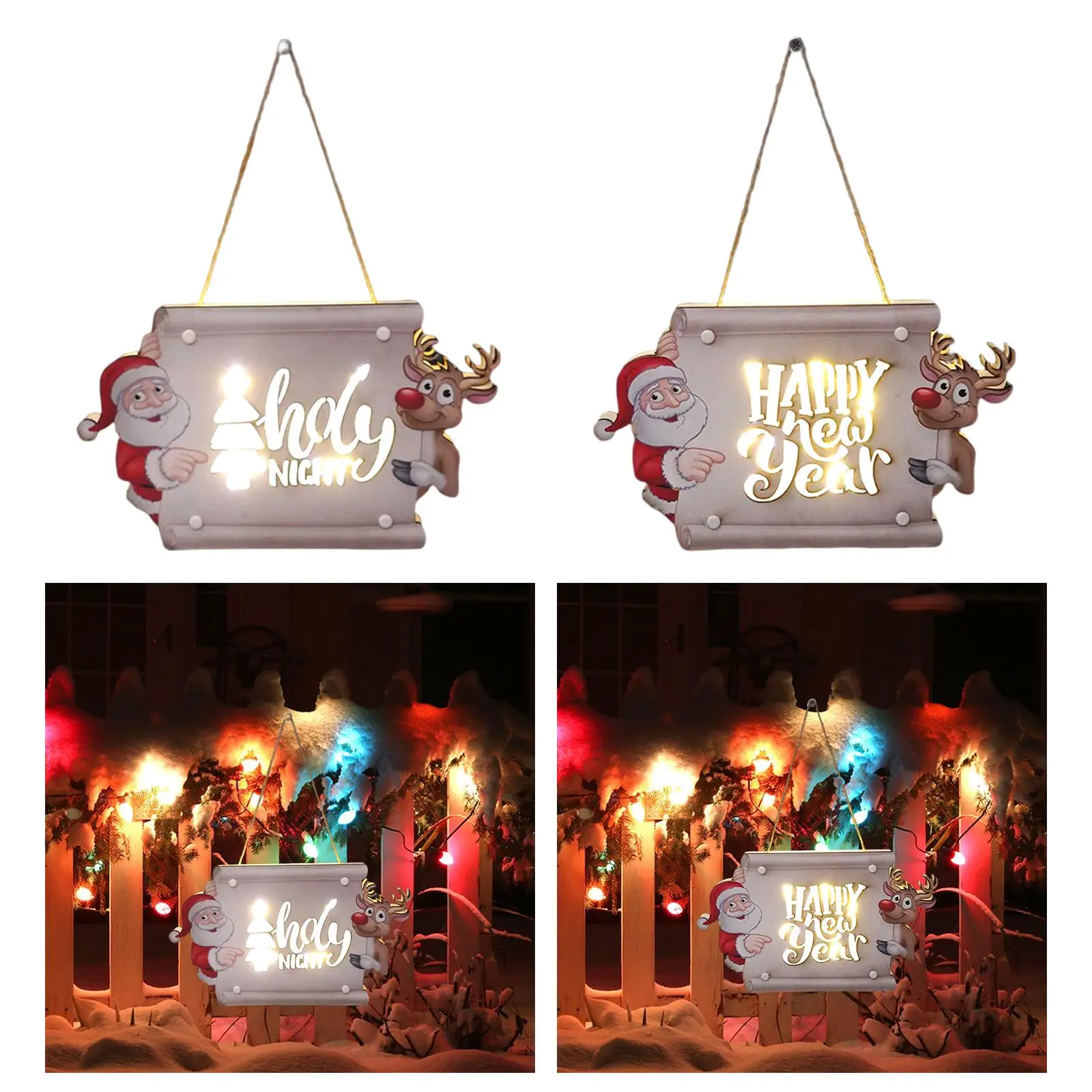 Christmas Hanging Sign Hanging Wall and Door Decor with Hanging Rope Wooden Plaque for Xmas Door Decoration Tree Party